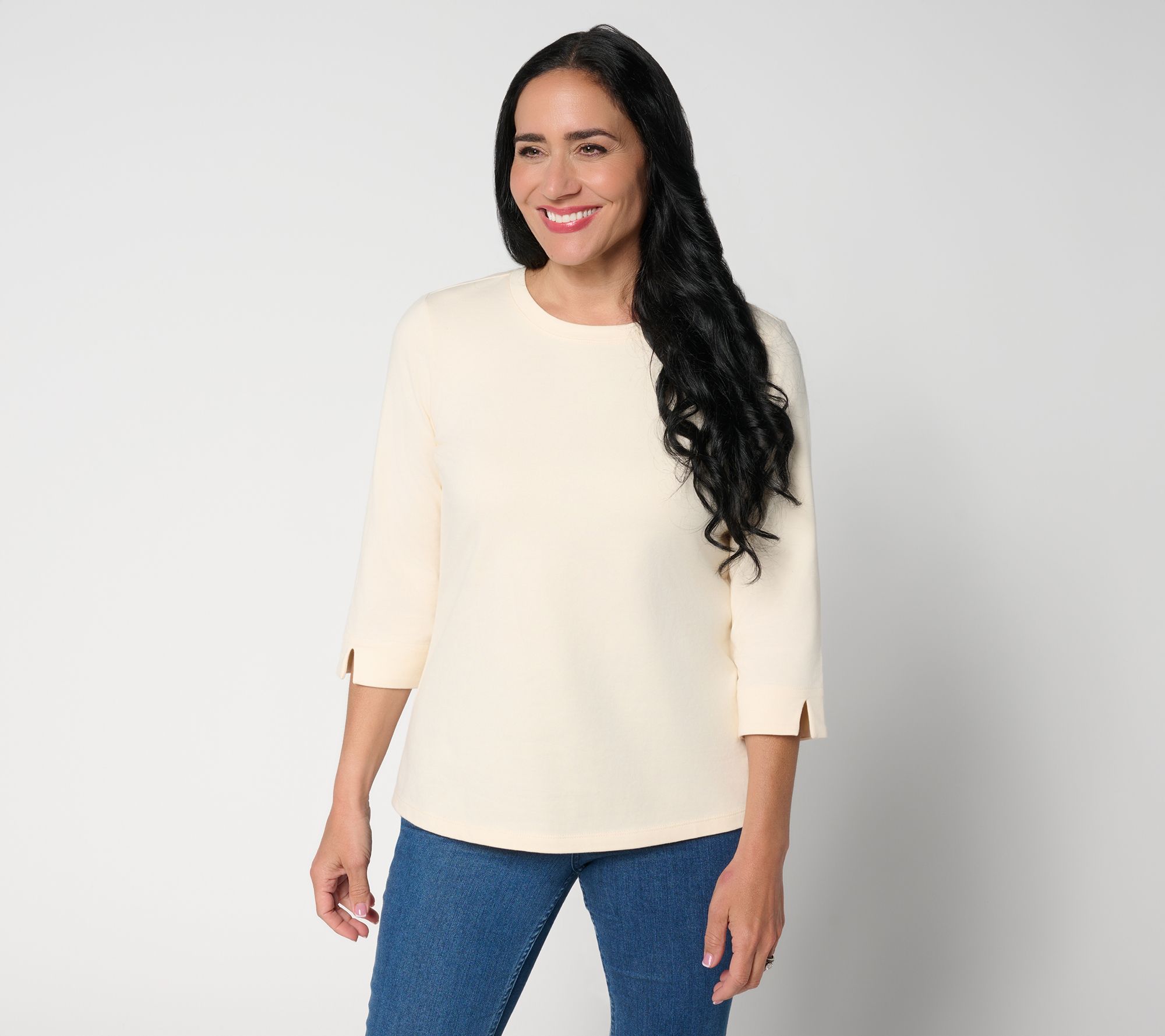 Denim & Co. Essentials Perfect Jersey Round-Neck 3/4-Sleeve Top