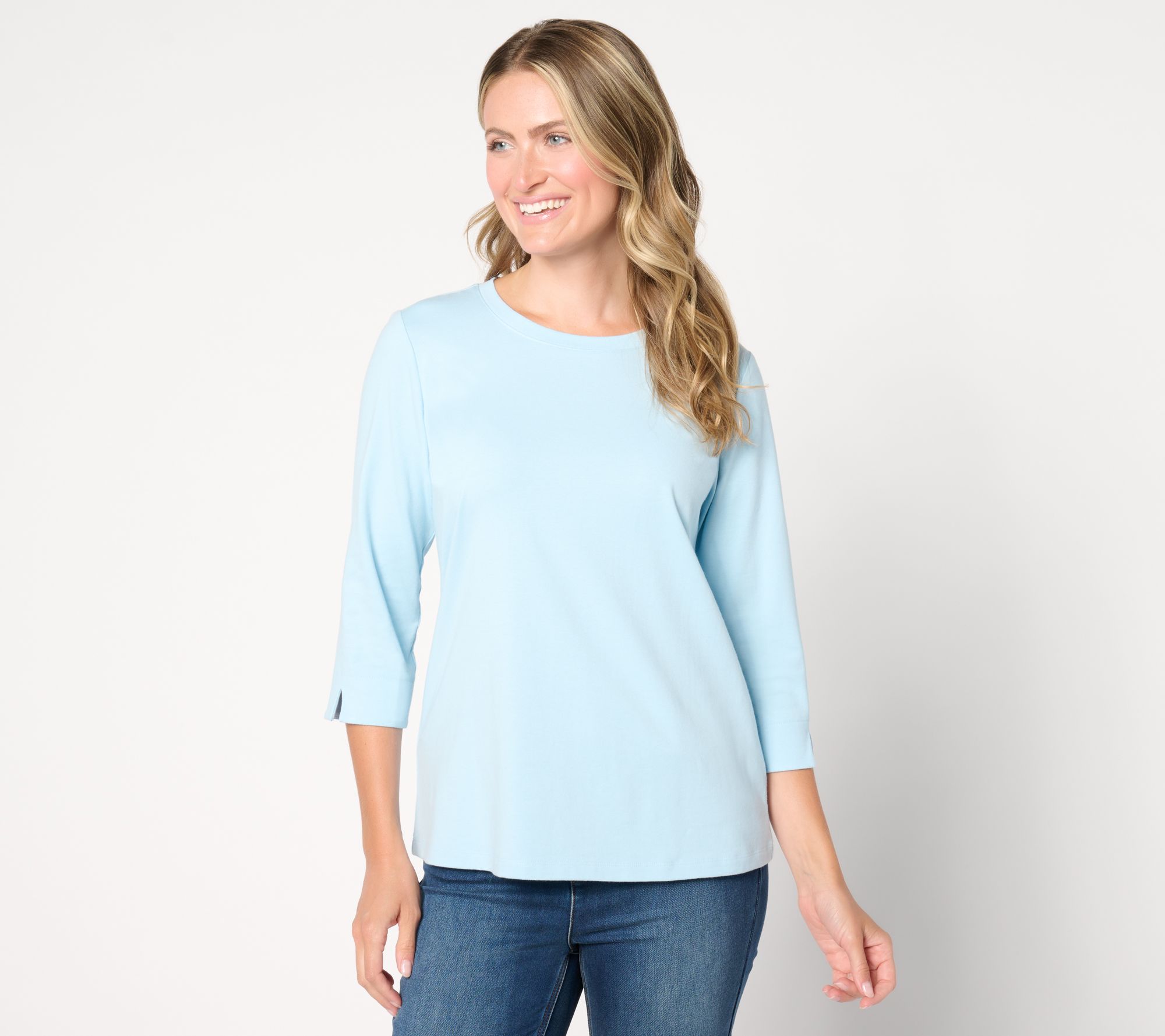 Denim & Co. Essentials Perfect Jersey Round-Neck 3/4-Sleeve Top