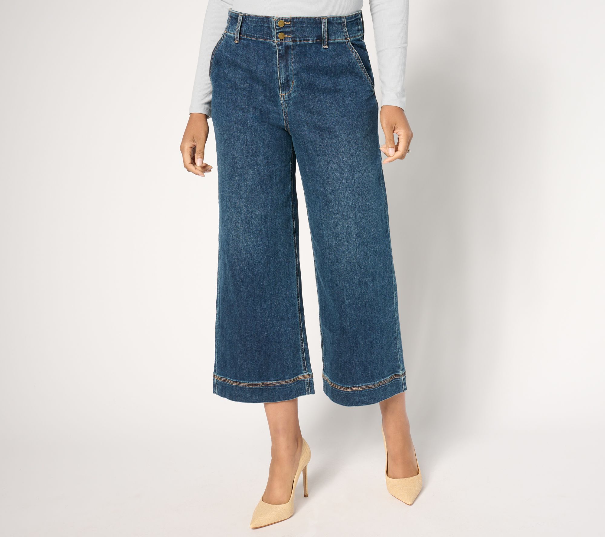 Studio Park x Ali Carr Petite Denim Wide-Leg High-Waist Pant