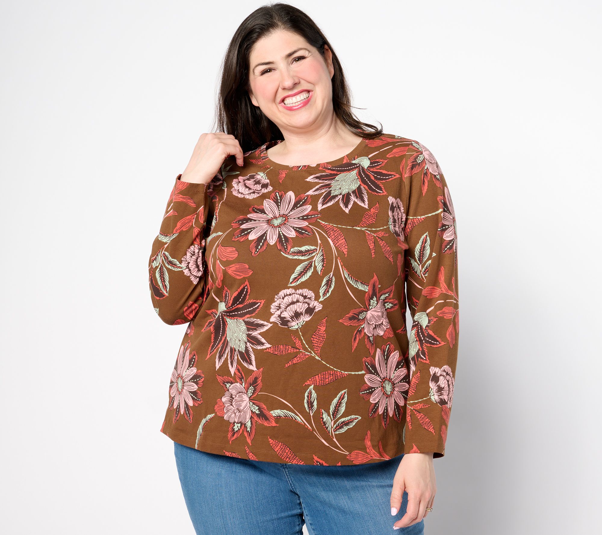 Denim & Co. Printed Perfect Jersey Long Sleeve Top