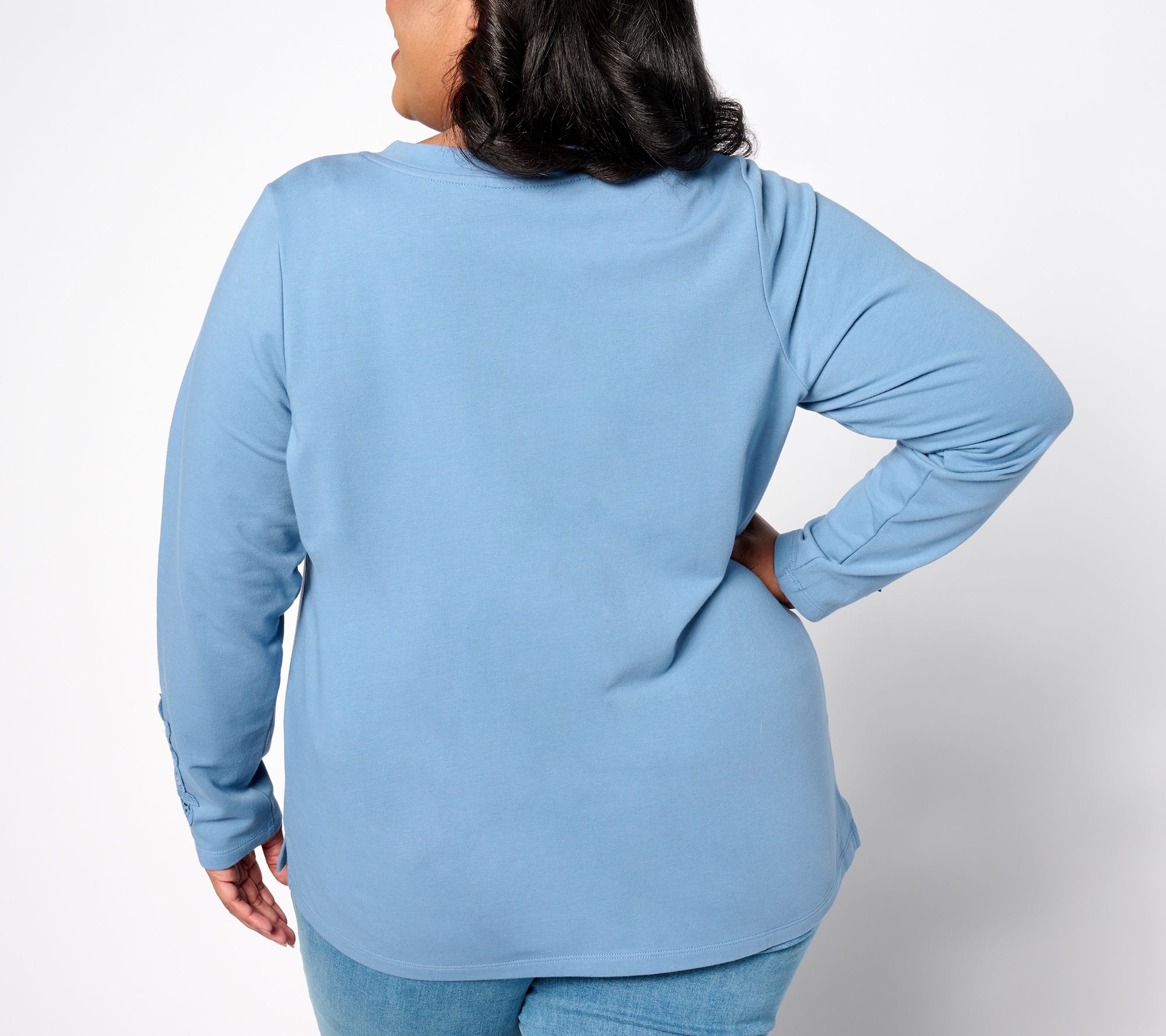 Denim & Co. Active Regular French Terry 3/4-Sleeve Boatneck Tunic in Pink XS