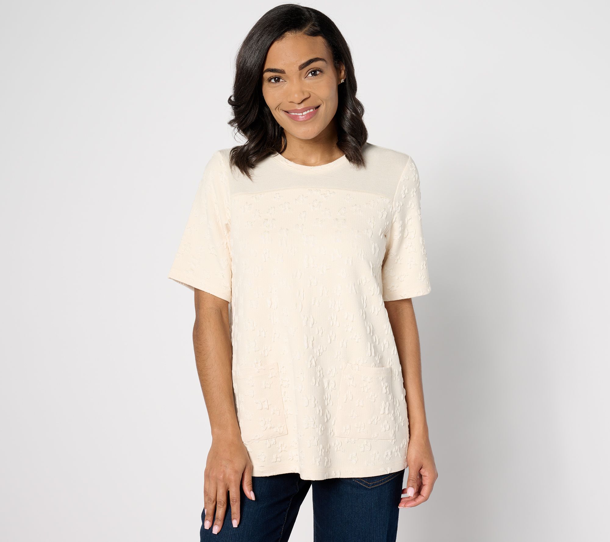 "As Is" LOGO by Lori Goldstein Elbow Sleeve Scoop Neck Textured Top