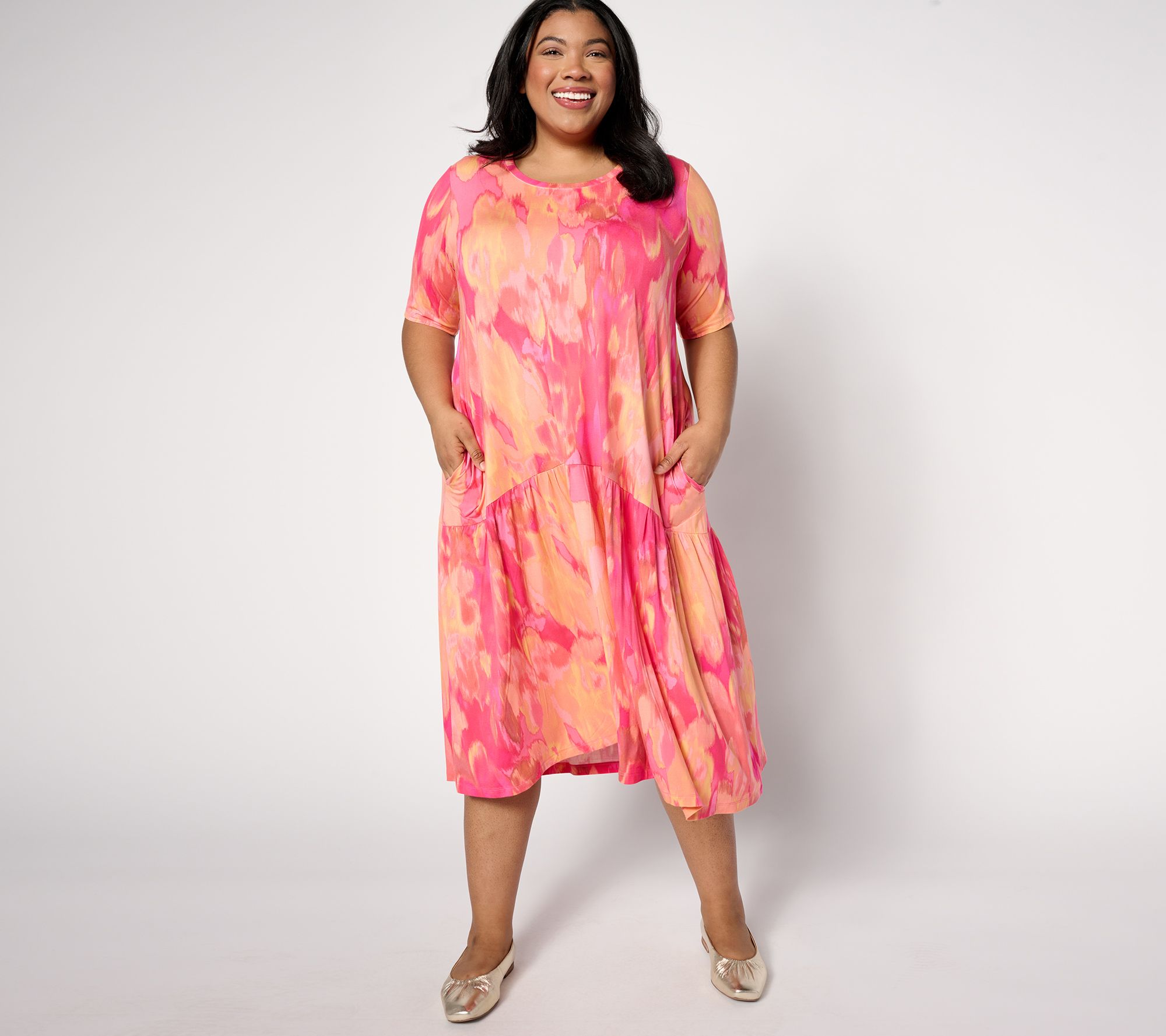 "As Is" LOGO by Lori Goldstein Reg Rayon 230 High Low Peplum Dress