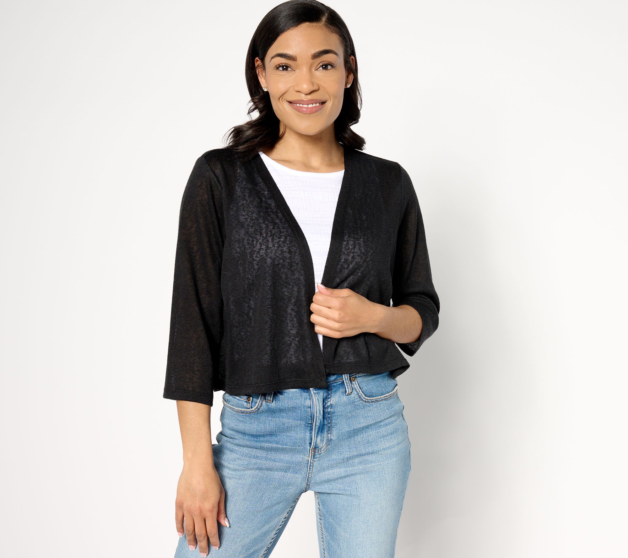 "As Is" Denim & Co. Essentials Slub Knit 3/4 Sleeve Shrug Cardigan