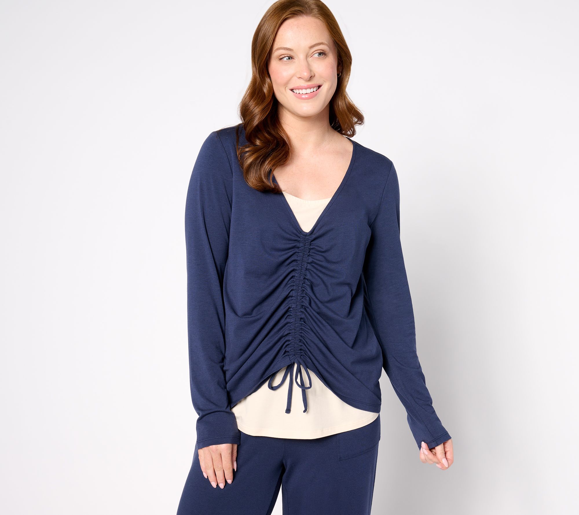 AnyBody Cozy Knit Ruched Front 2-for-1 Top
