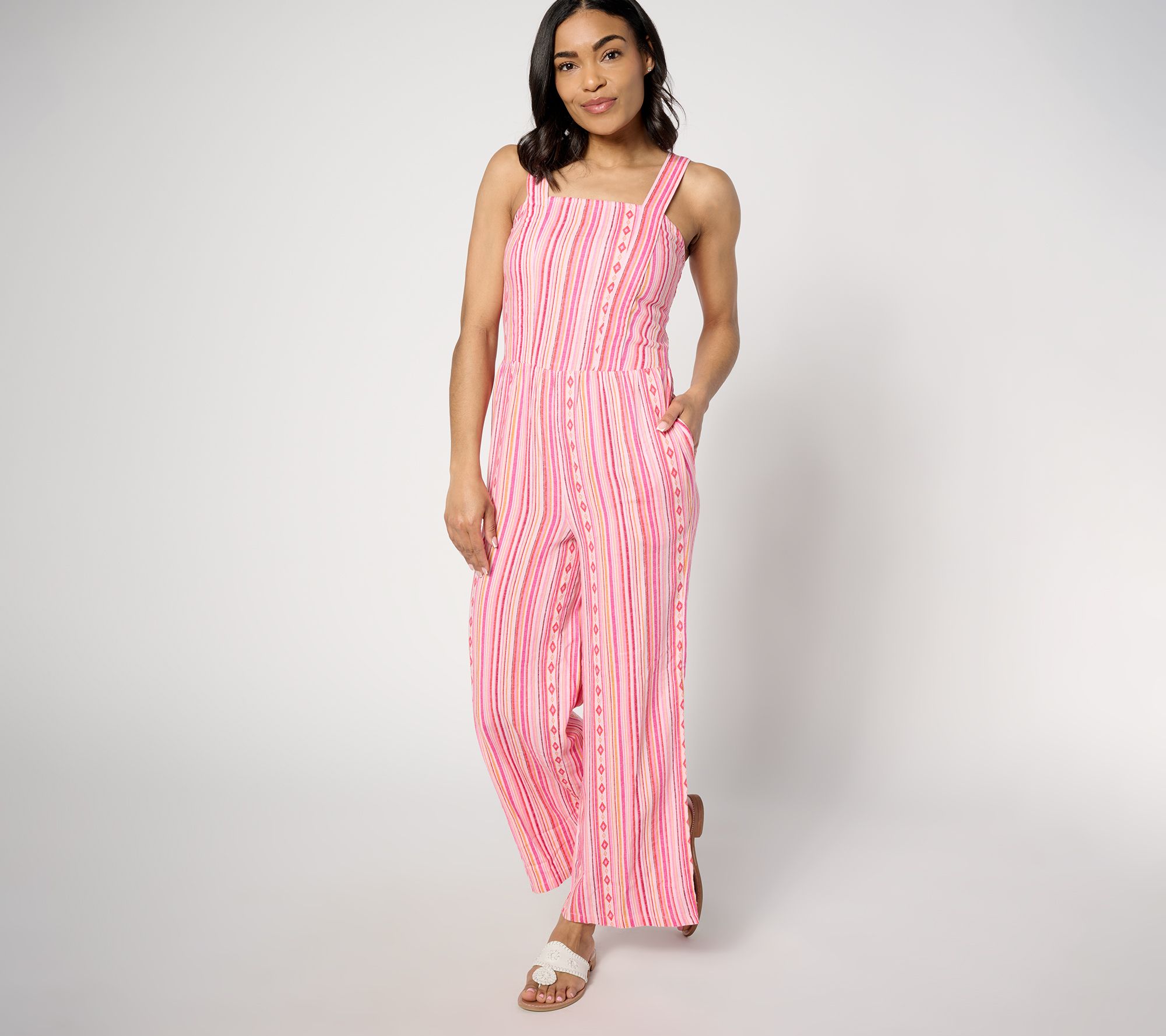 "As Is" Denim & Co. Canyon Retreat Oasis Striped Jumpsuit