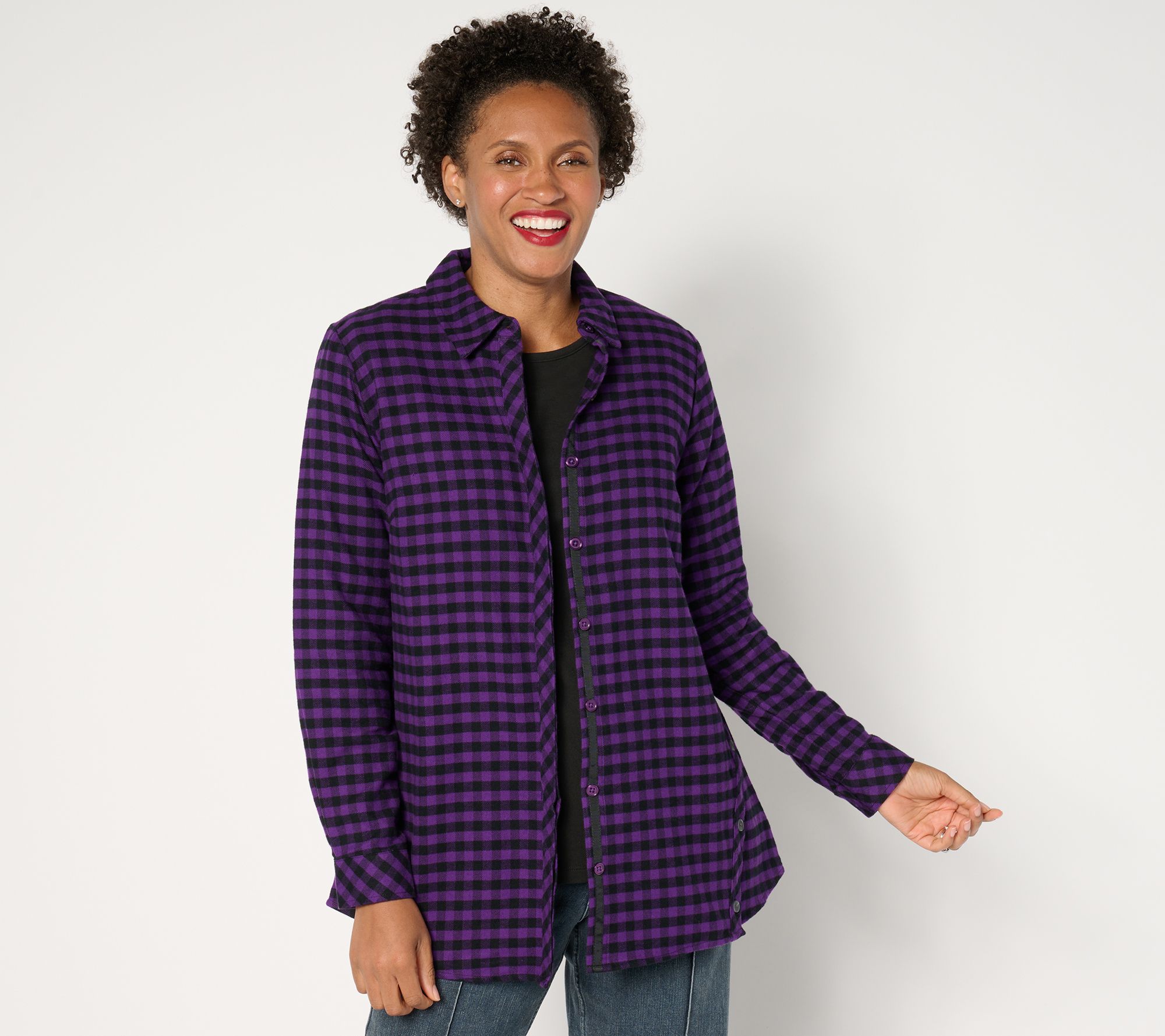 Joan Rivers Regular Cotton Flannel Swing Button-Front Shirt