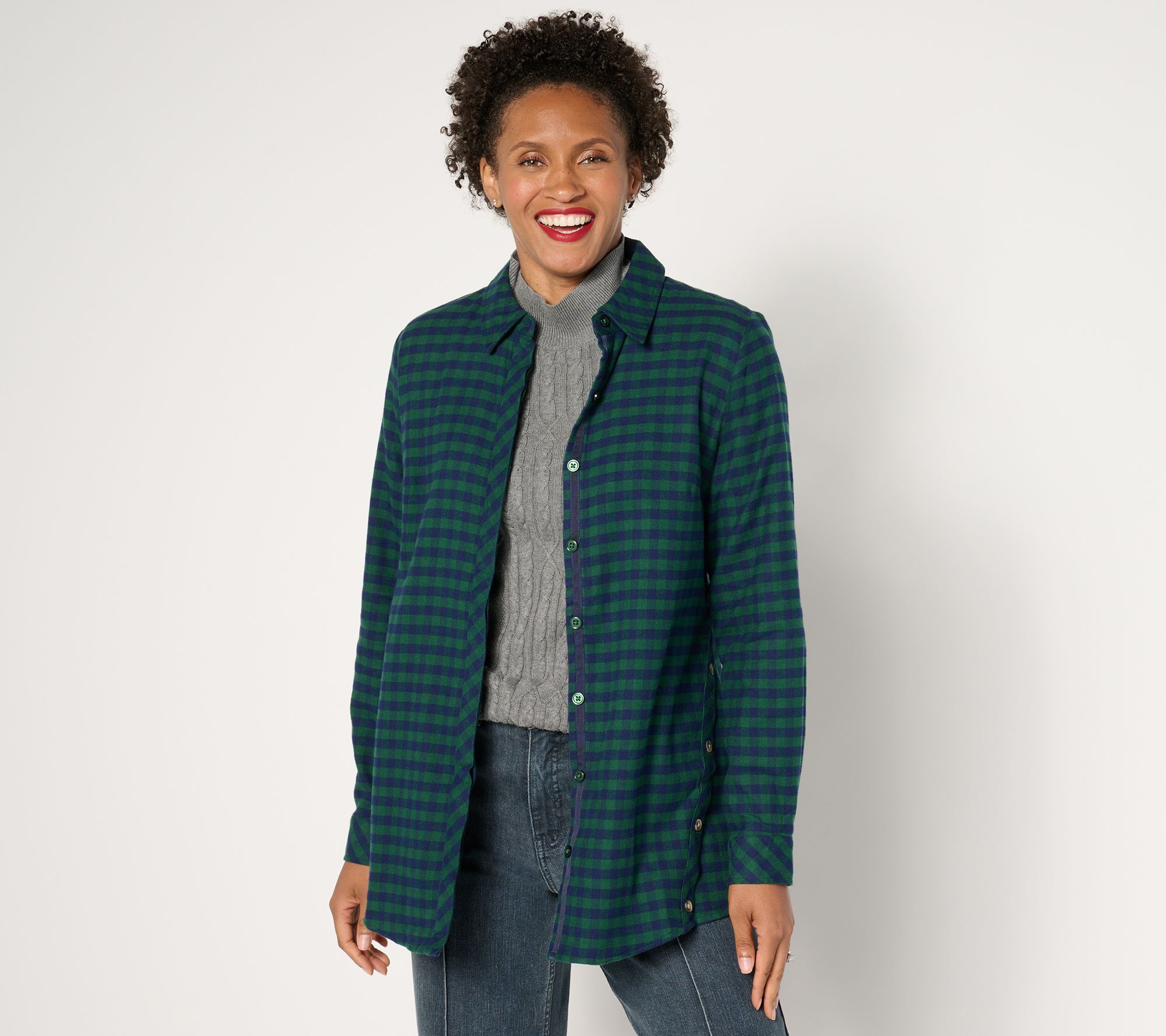 Joan Rivers Regular Cotton Flannel Swing Button-Front Shirt
