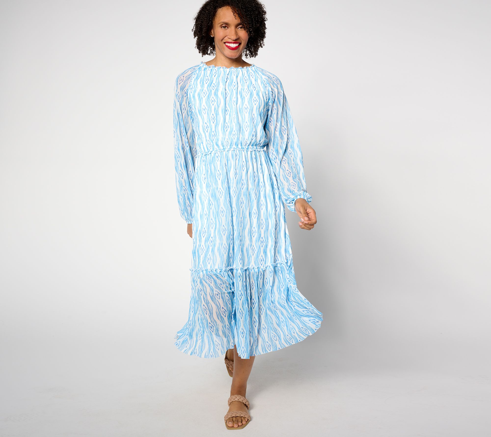 "As Is" Denim & Co. Canyon Retreat Printed Mesh Ruffle Detail Dress