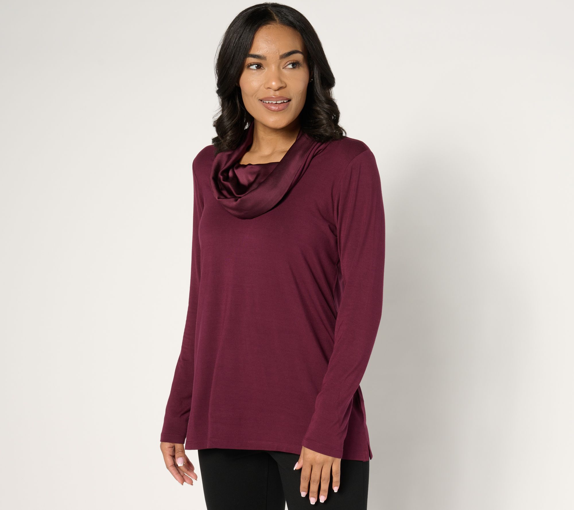 Belle by Kim Gravel Modal Spandex Sateen Cowl Neck Top