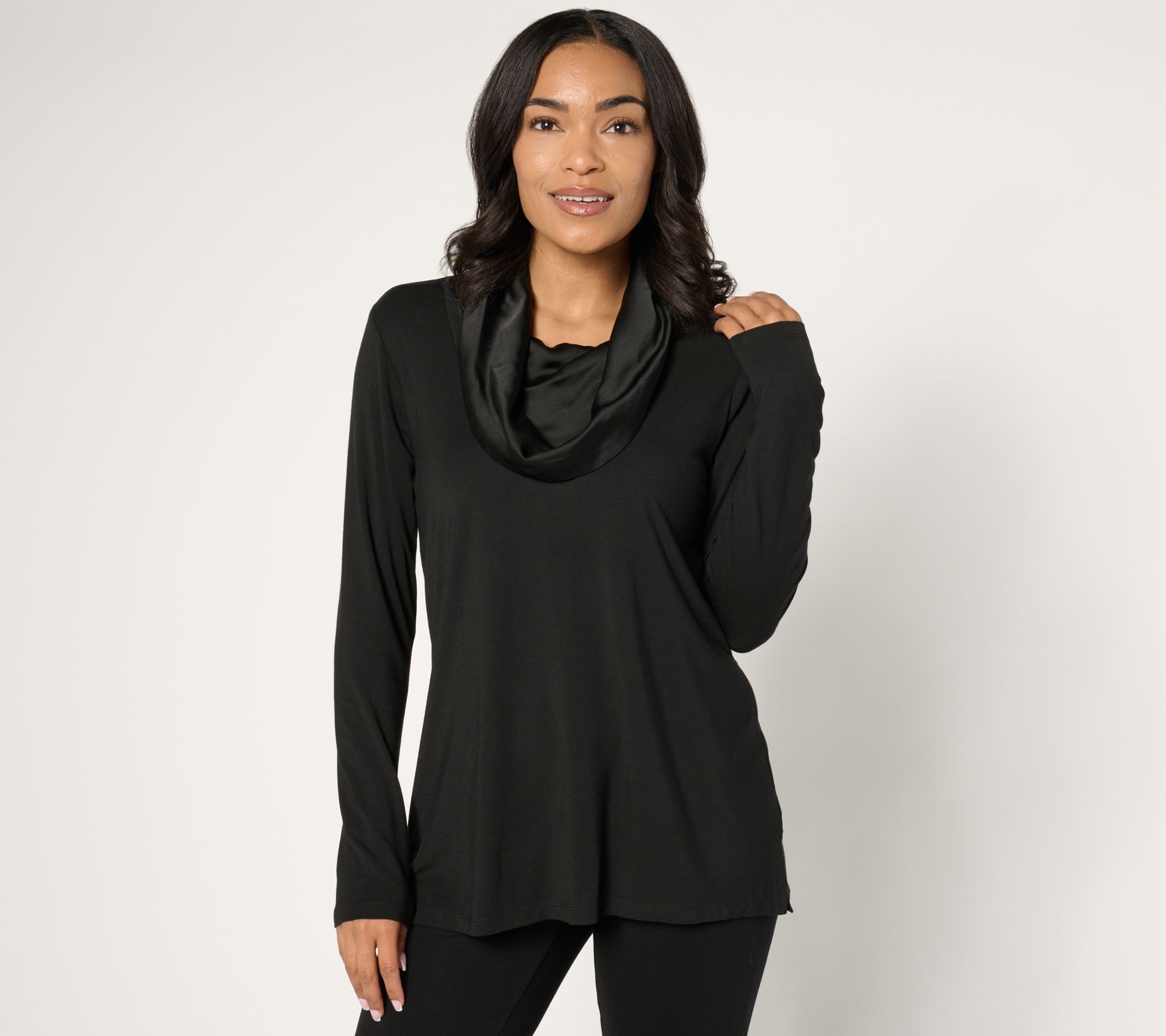 Belle by Kim Gravel Modal Spandex Sateen Cowl Neck Top