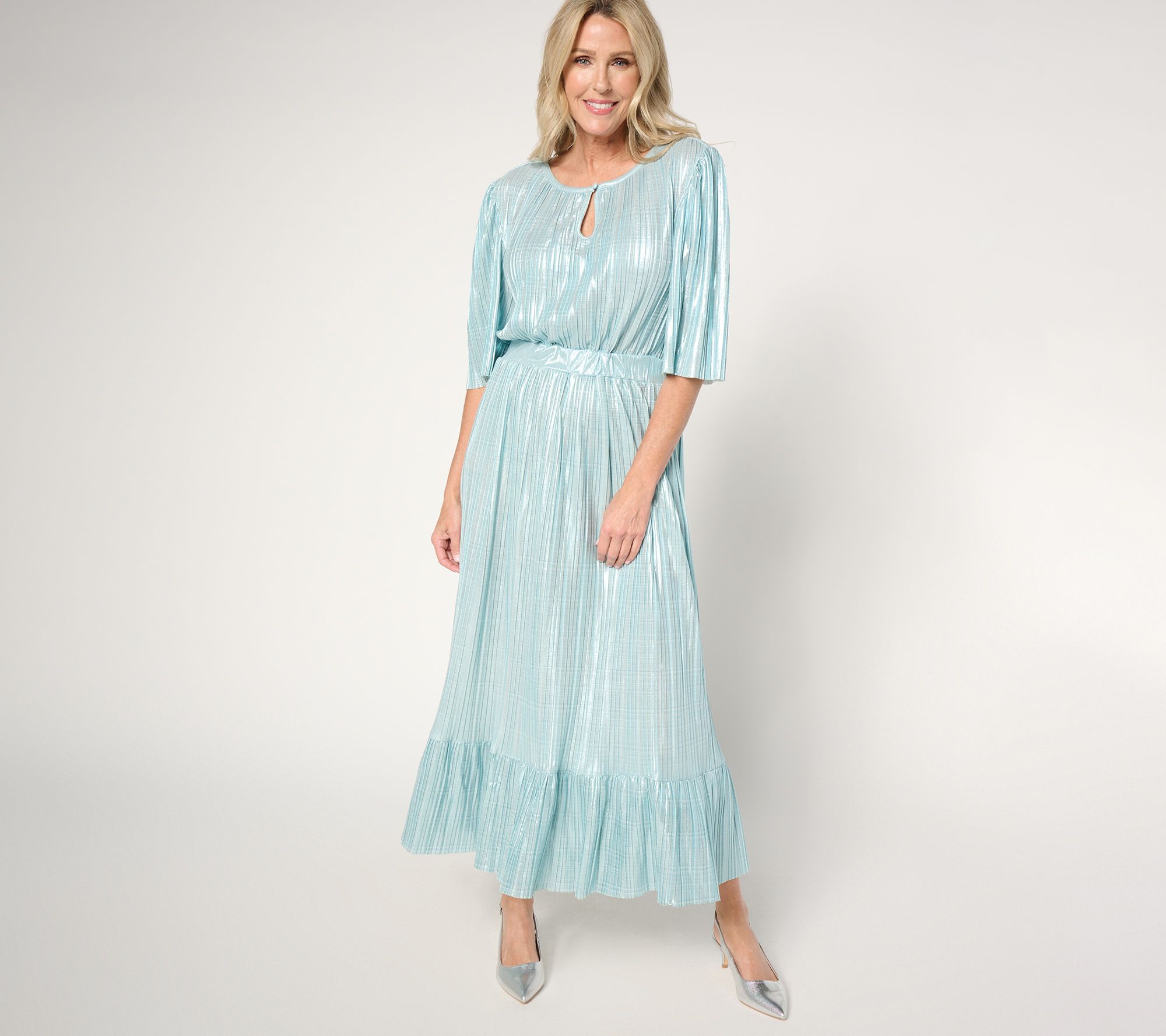 by Stacy London Petite Metallic Plisse Pleated Midi Dress