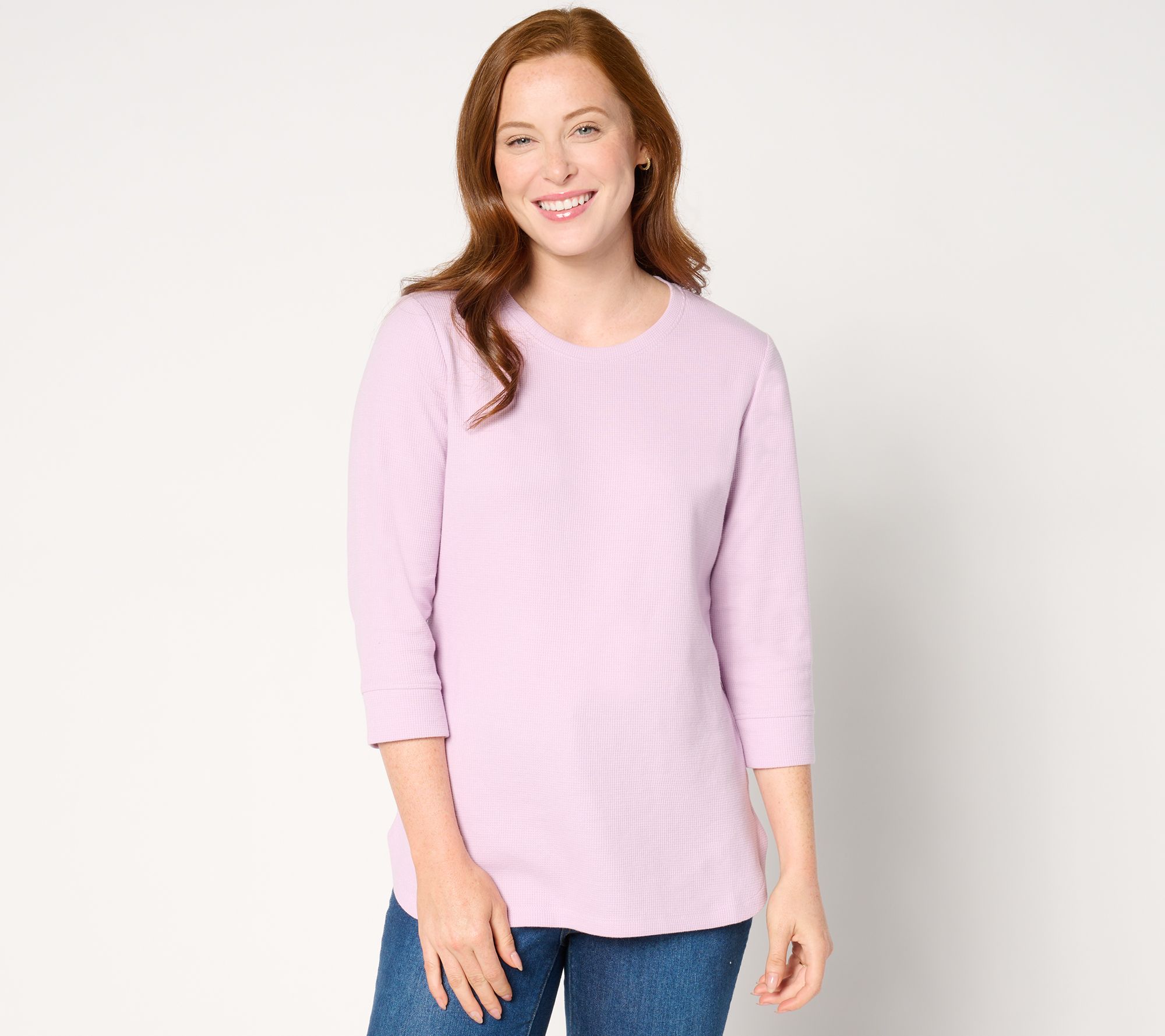 Denim & Co. Essentials Waffle Knit Round Neck 3/4 Sleeve Top