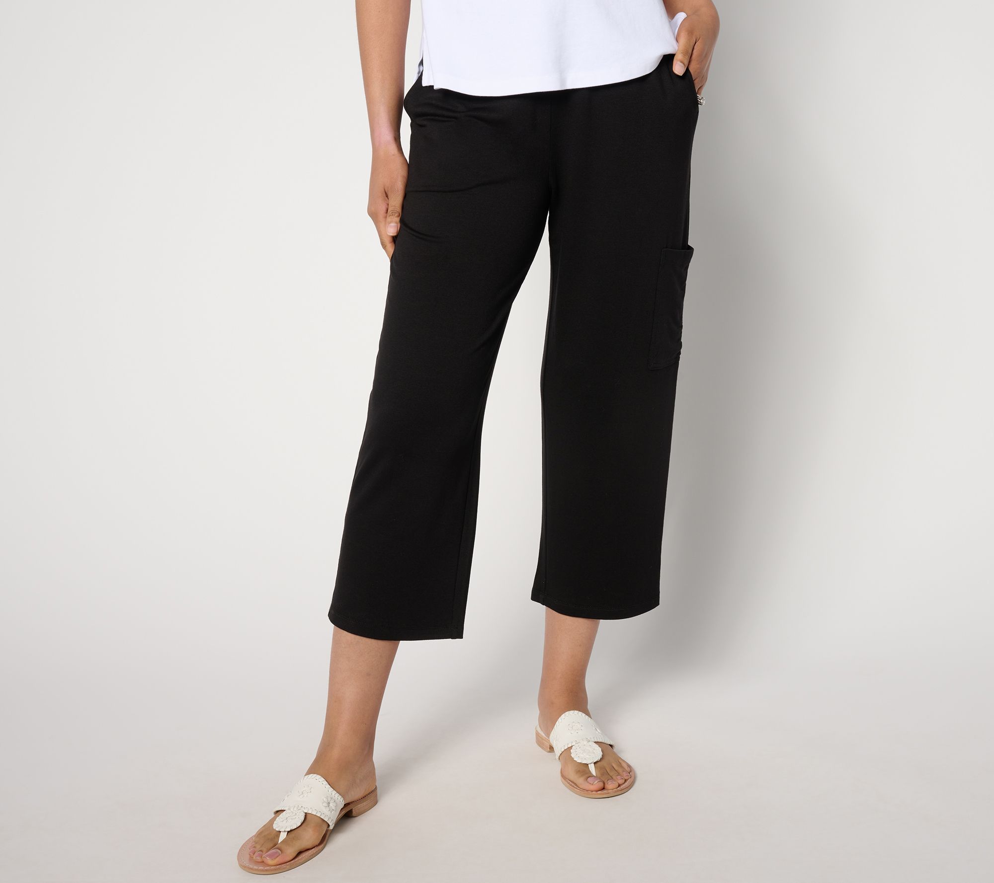 "As Is" Susan Graver Weekend Regular Jersey Knit Cargo Crop Pants