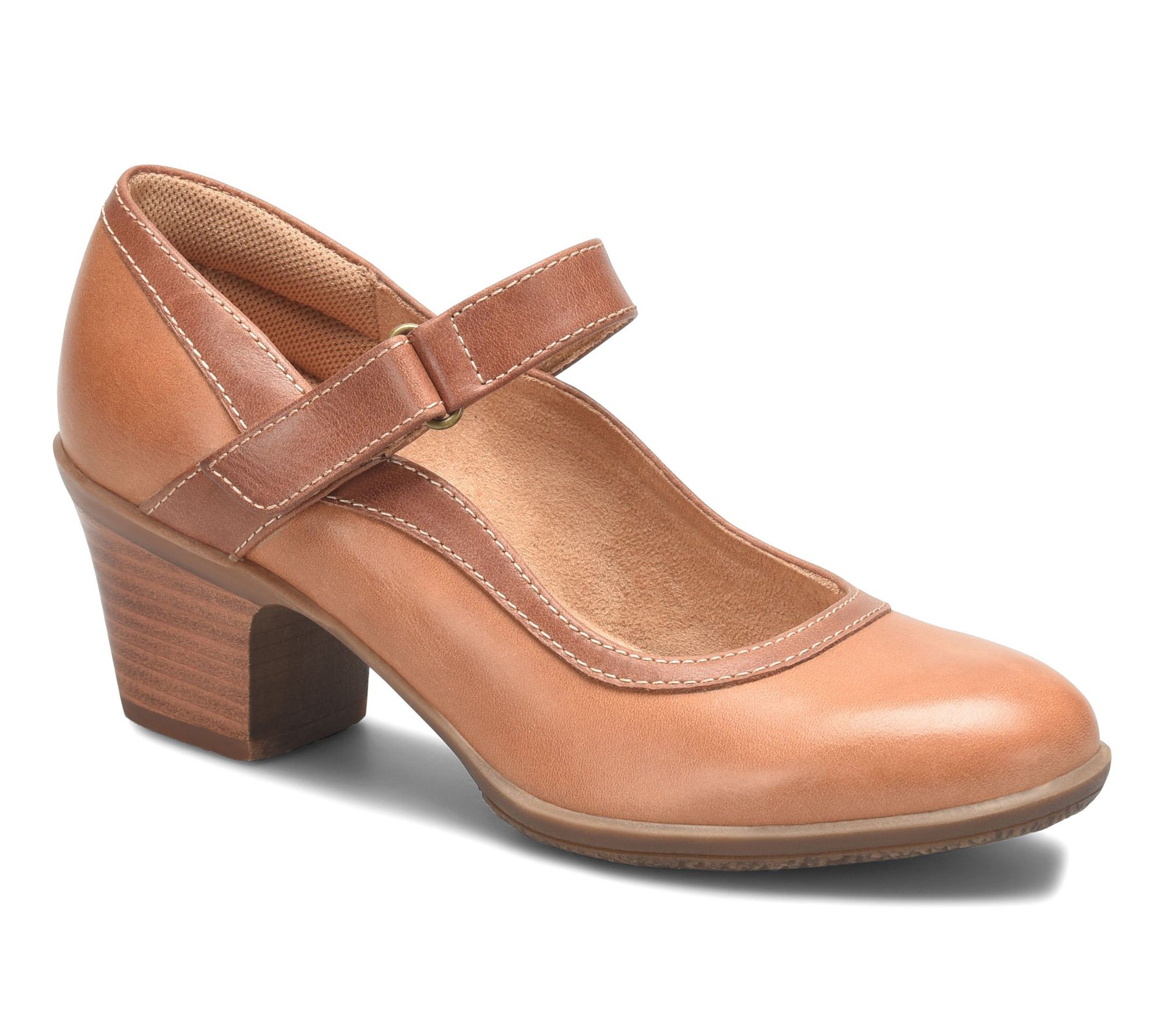 Comfortiva Leather Mary Jane Stacked Heels - Barnes