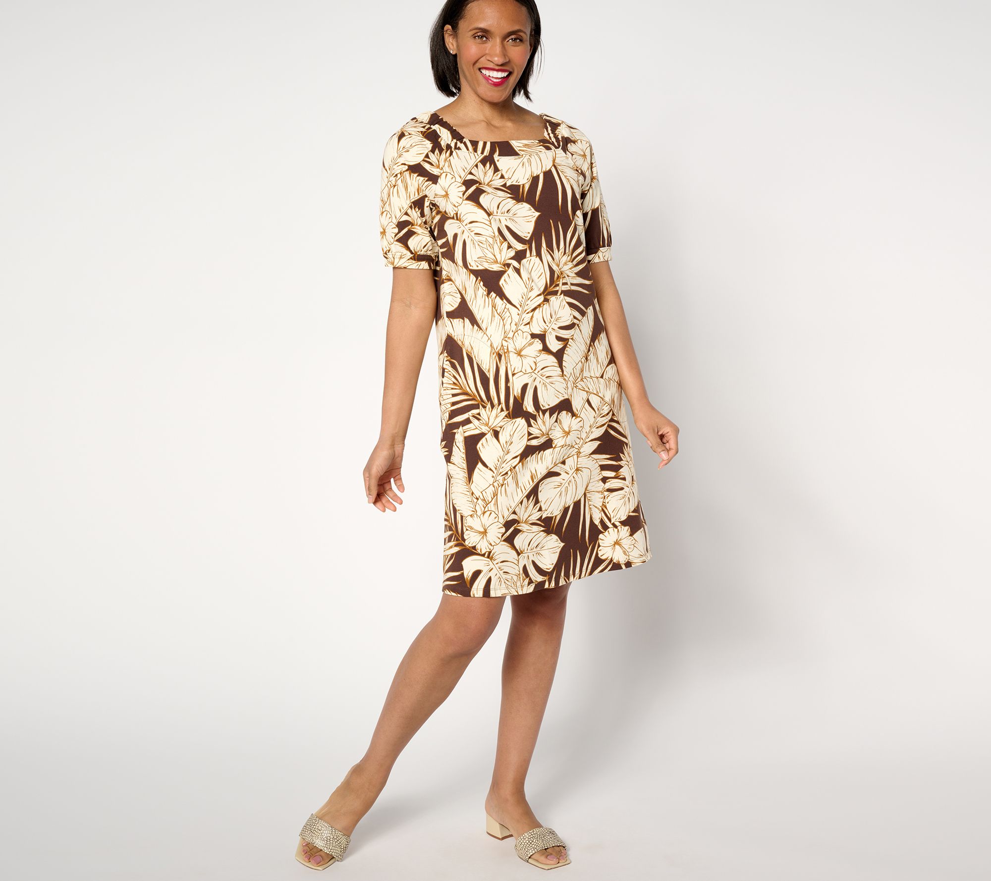 "As Is" Denim & Co. Petite Favorite Jersey Square Neck Dress