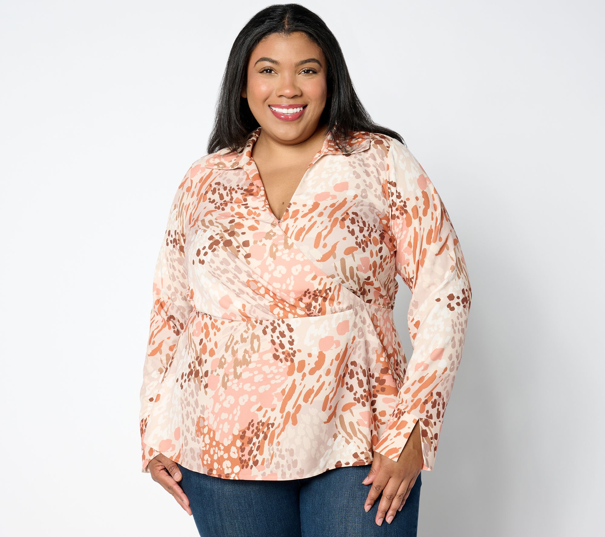 "As Is" Isaac Mizrahi Live! Woven Crepe Peplum Blouse with Collar