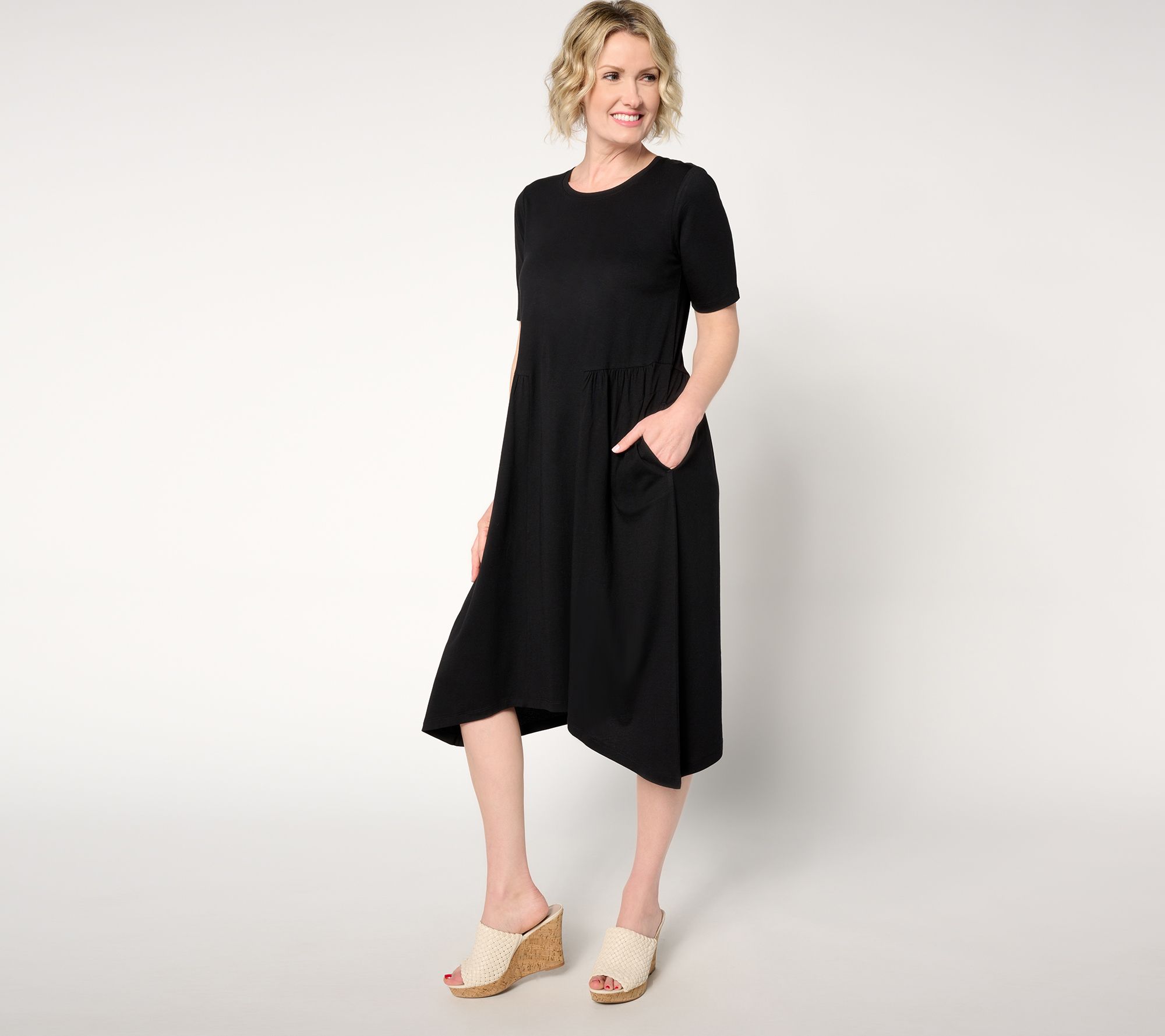 "As Is" LOGO by Lori Goldstein Petite Cotton Modal Gusset Midi Dress