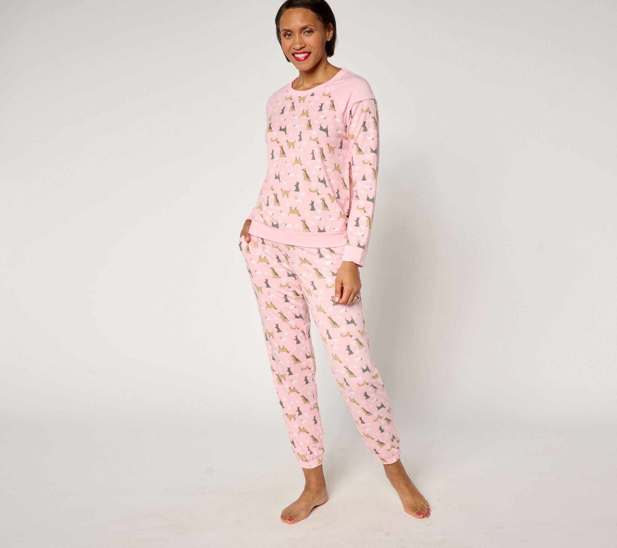 MUK LUKS French Terry Crew and Jogger Lounge Set