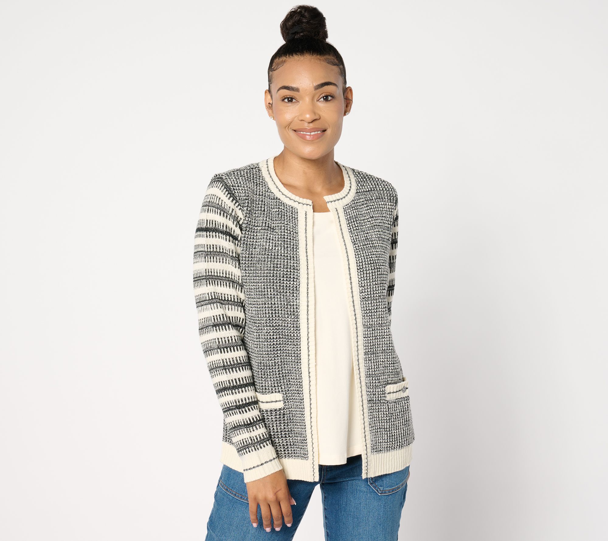 "As Is" Susan Graver Chic Open Front Sweater Jacket