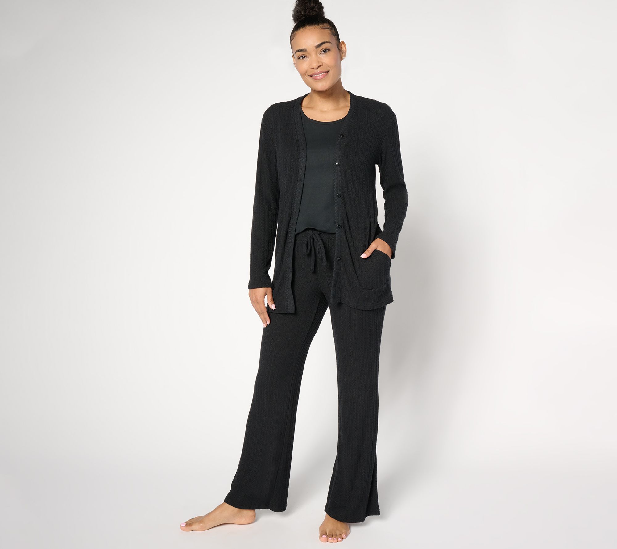 "As Is" MUK LUKS Tall Cable Knit & Dream Cloud 3-Piece Lounge Set