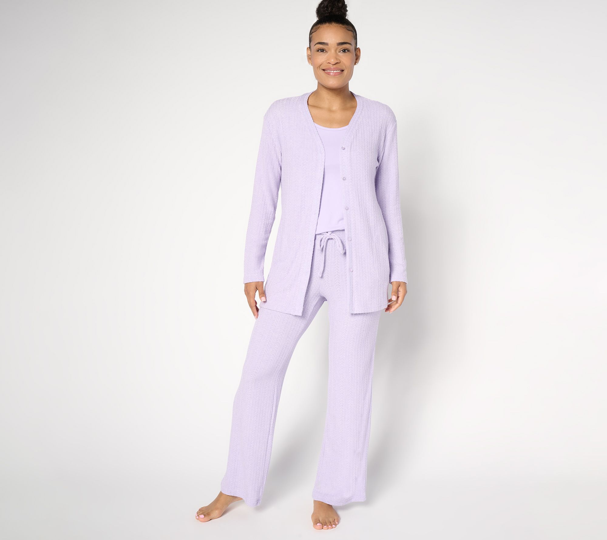 "As Is" MUK LUKS Tall Cable Knit & Dream Cloud 3-Piece Lounge Set