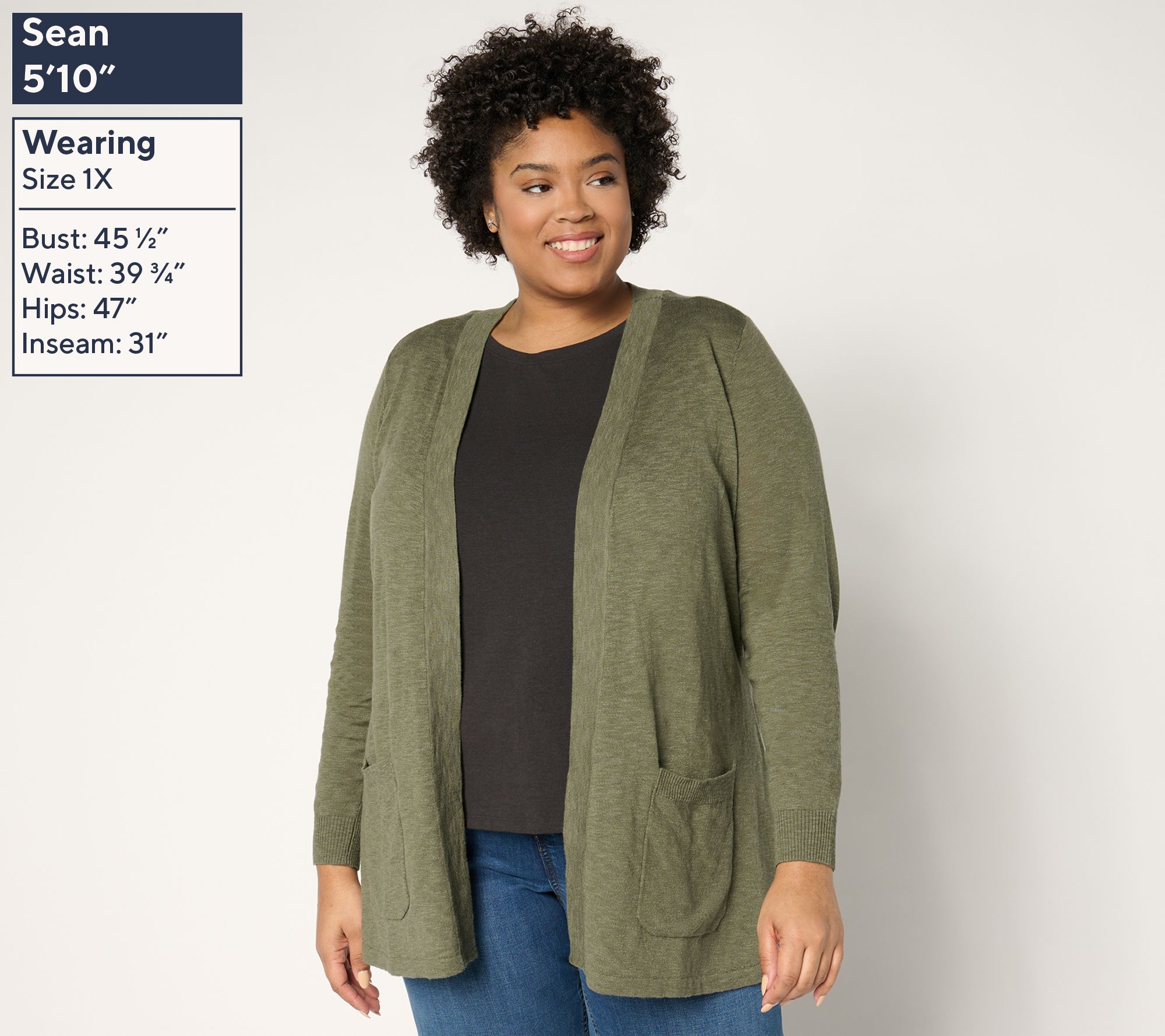 Denim & Co. Beach Open Front Tunic Cardigan with Pockets - QVC.com