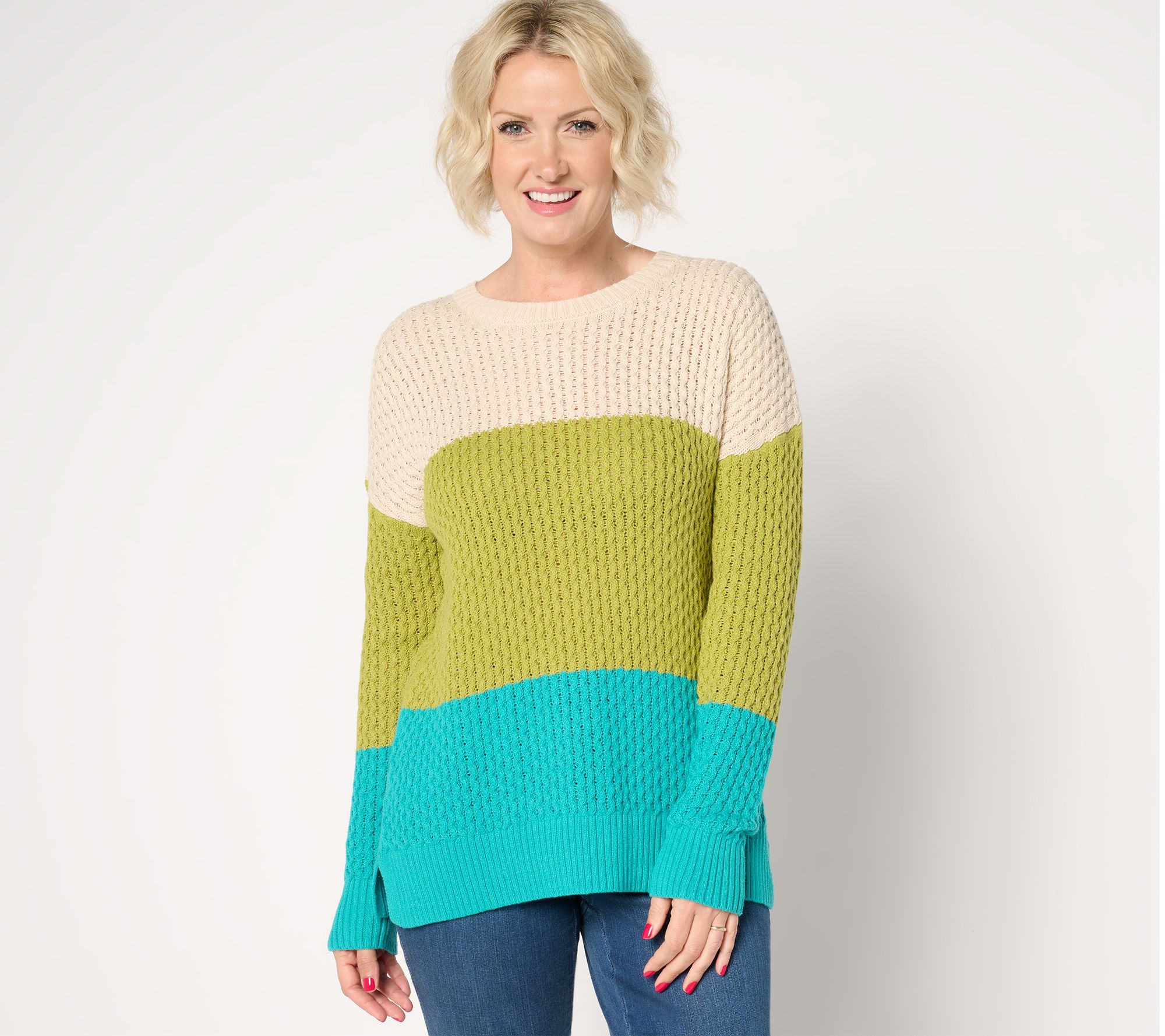 "As Is" Belle by Kim Gravel Honeycomb Stitch Color Block Sweater