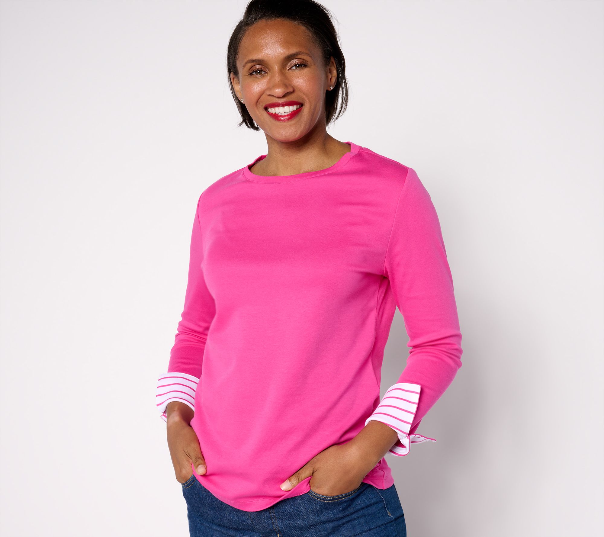 "As Is" Isaac Mizrahi Live! Essentials Pima Cotton Long Sleeve Crewneck