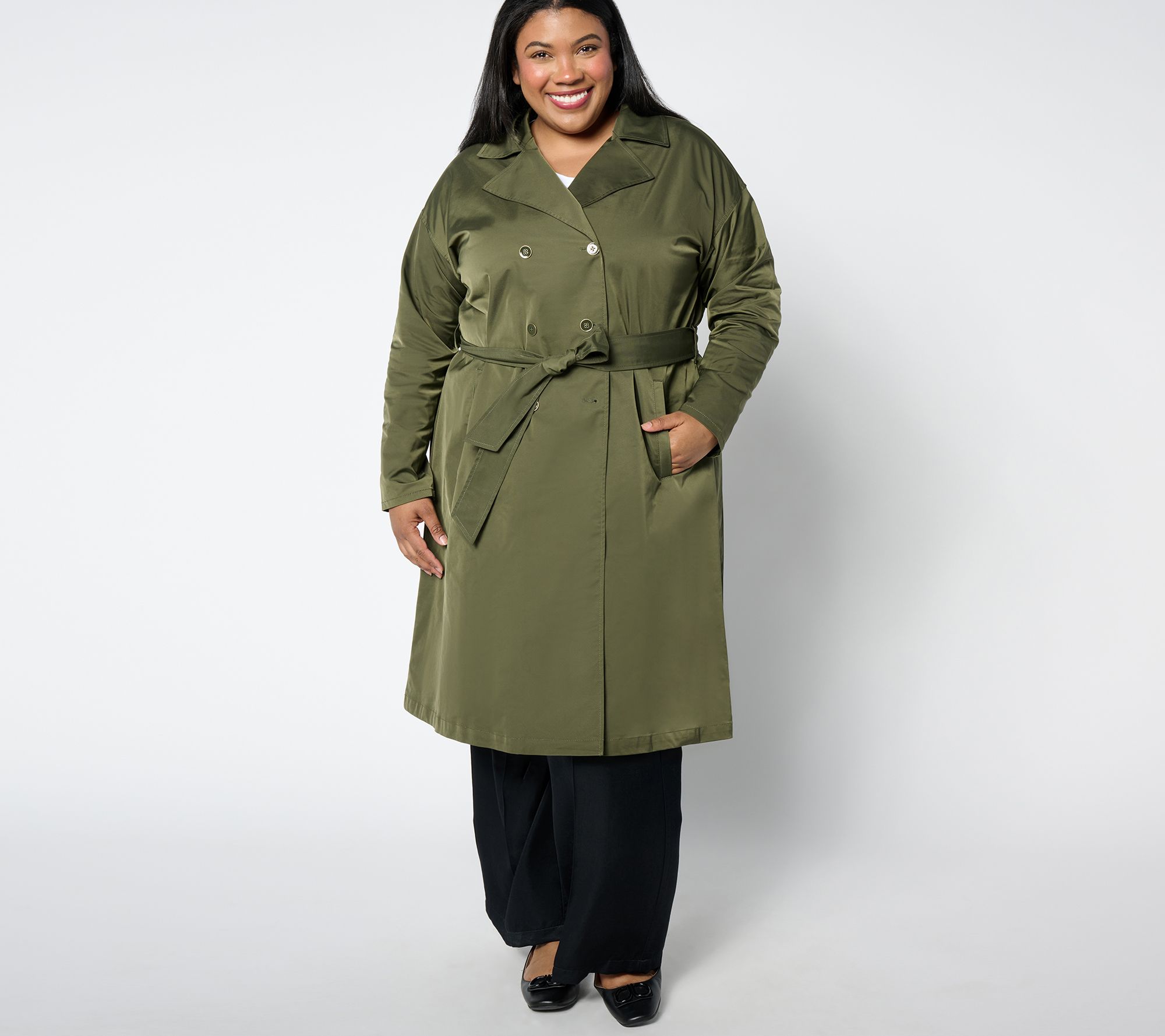 "As Is" BEAUTIFUL by Lawrence Zarian Petite Pleated Trench Coat