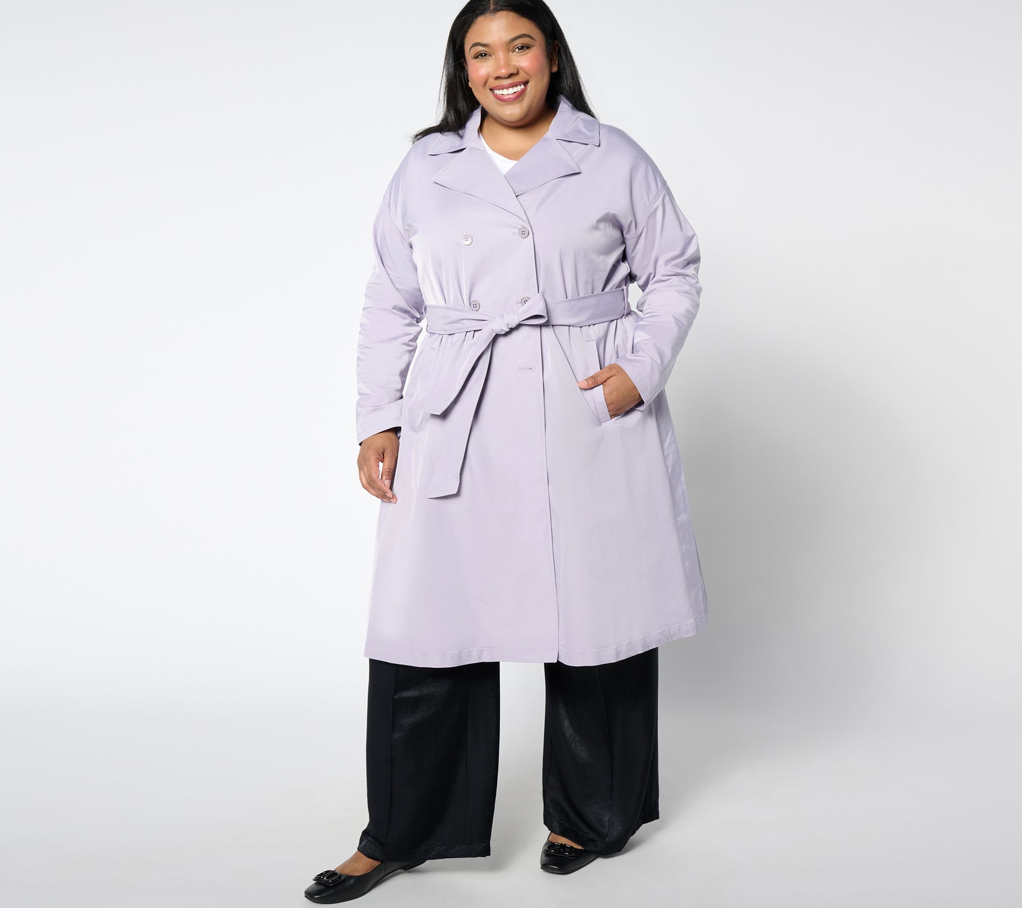 "As Is" BEAUTIFUL by Lawrence Zarian Petite Pleated Trench Coat