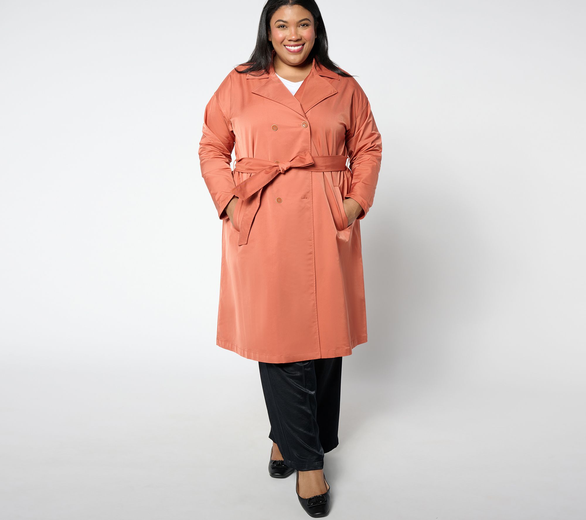 "As Is" BEAUTIFUL by Lawrence Zarian Petite Pleated Trench Coat