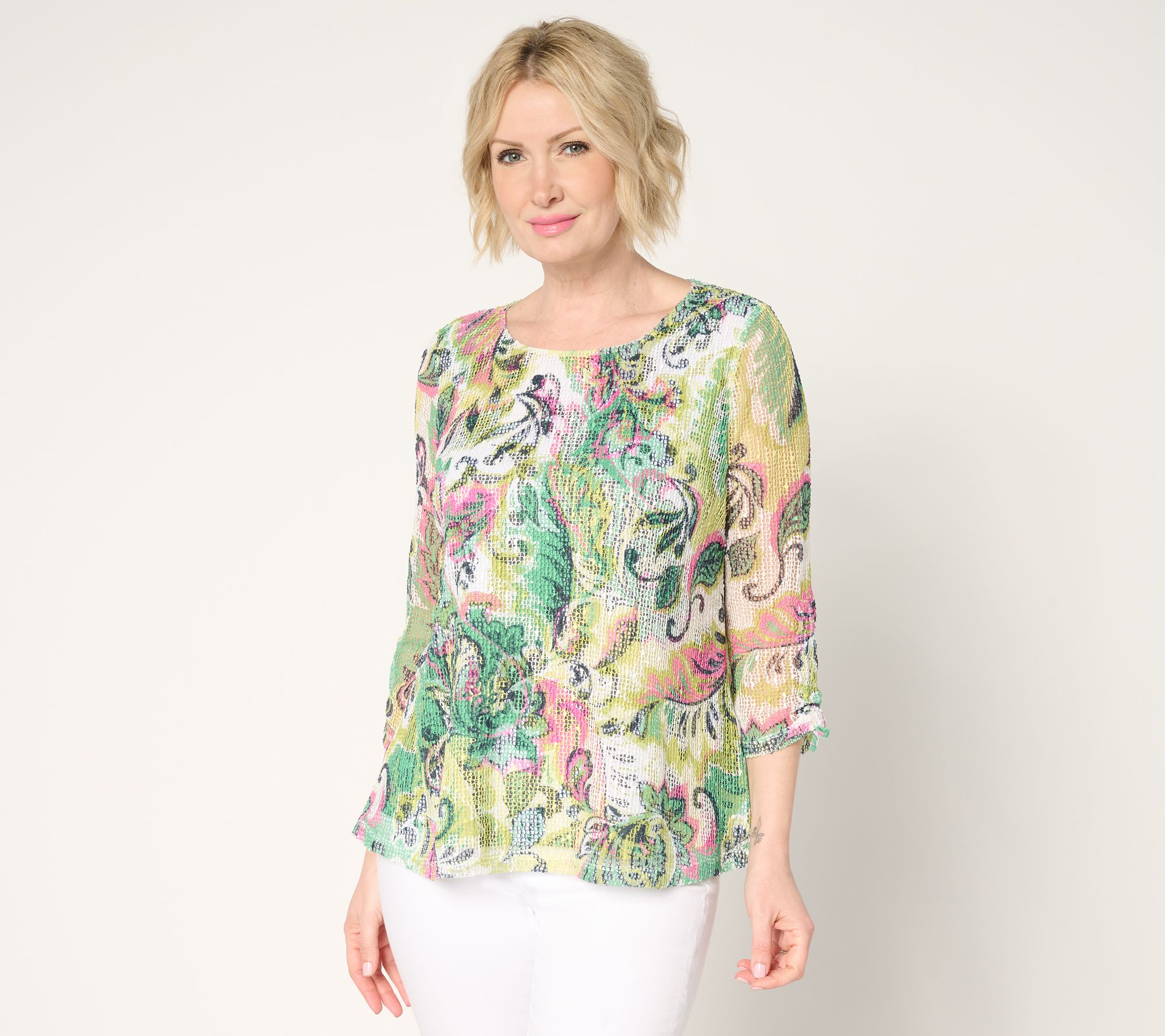 Attitudes by Renee Textured Knit Printed Top