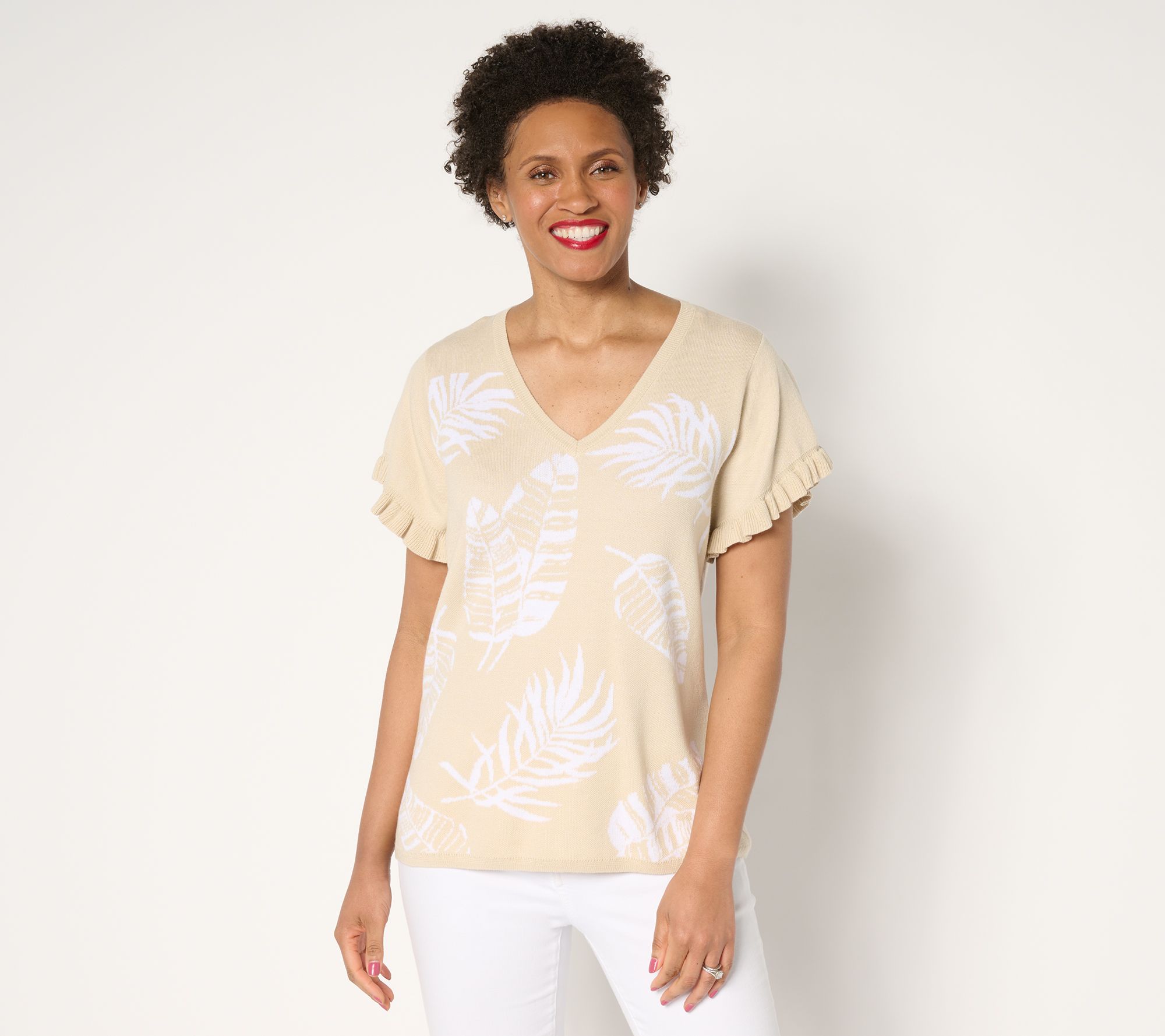 Susan Graver Jacquard Sweater with Flutter Sleeves