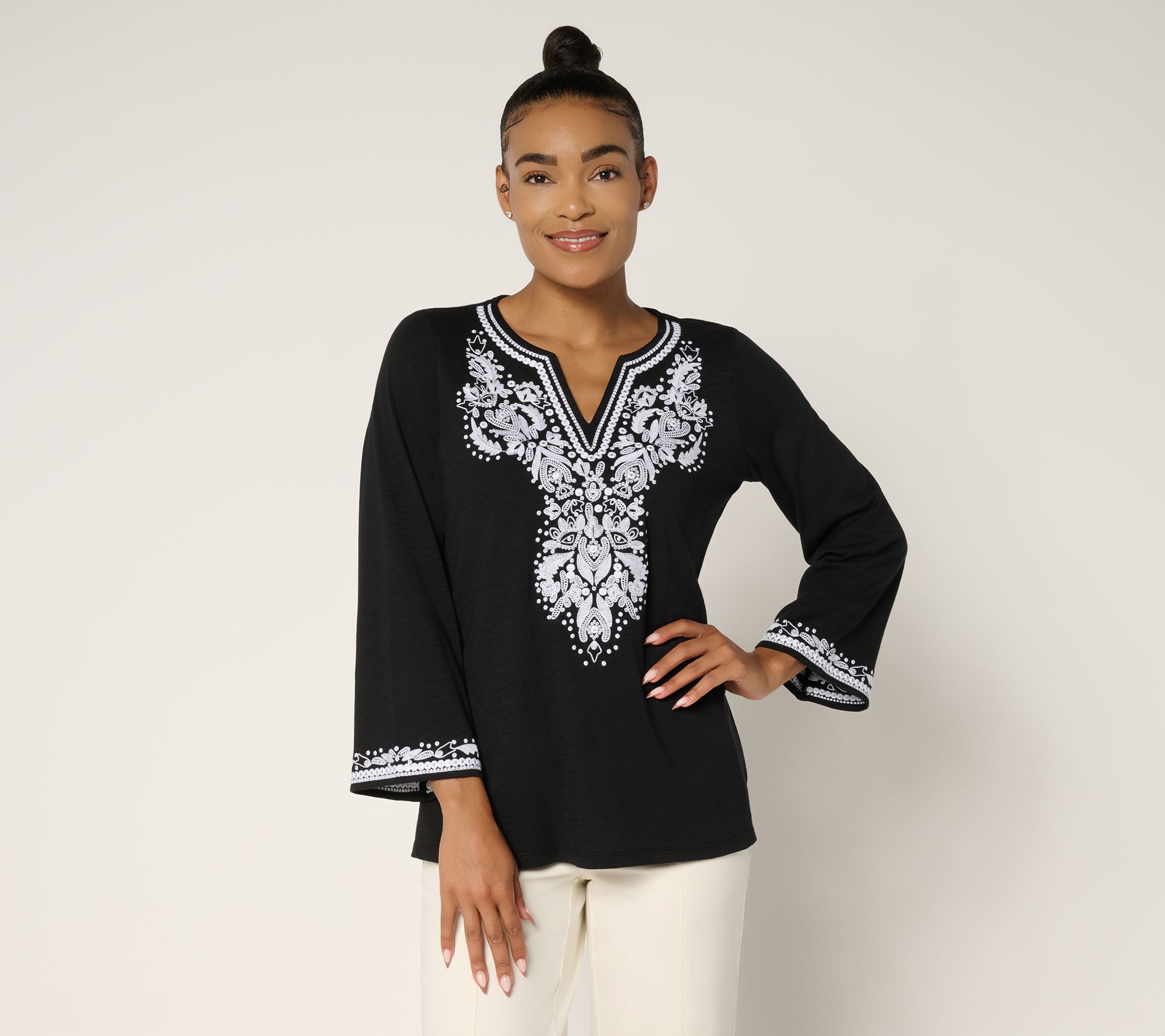 Belle by Kim Gravel Slub Knit Santorini Embroidered Top