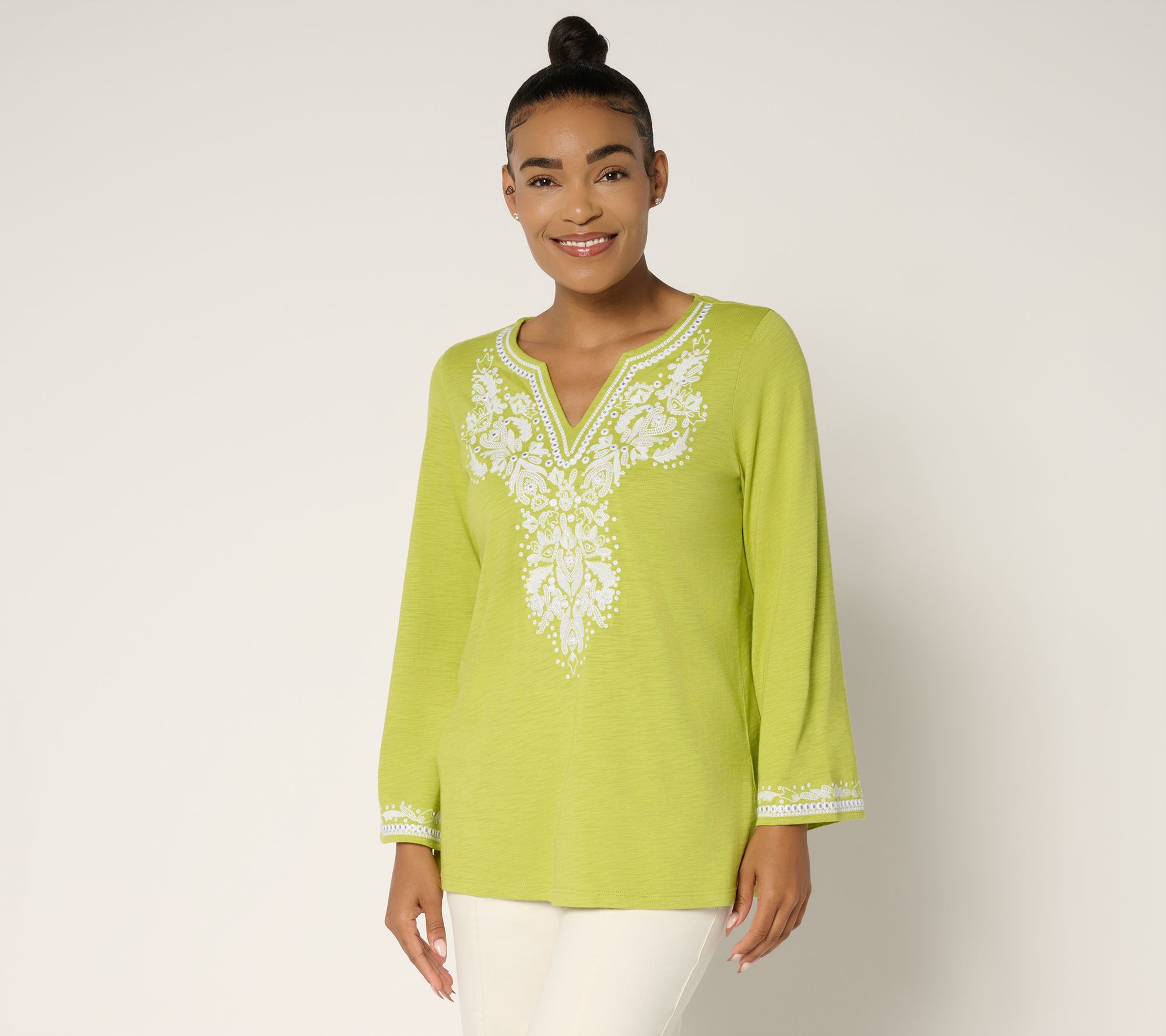 Belle by Kim Gravel Slub Knit Santorini Embroidered Top
