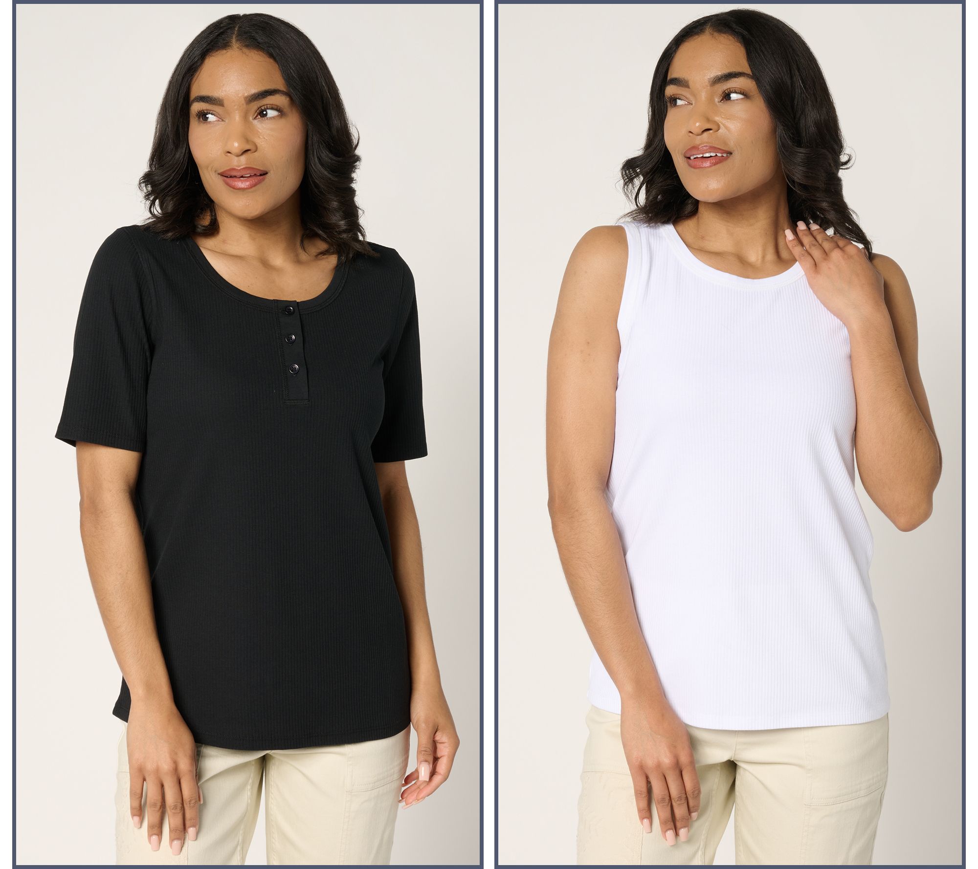 LOGO Principles by Lori Goldstein Rib Henley and Tank 2-Pack