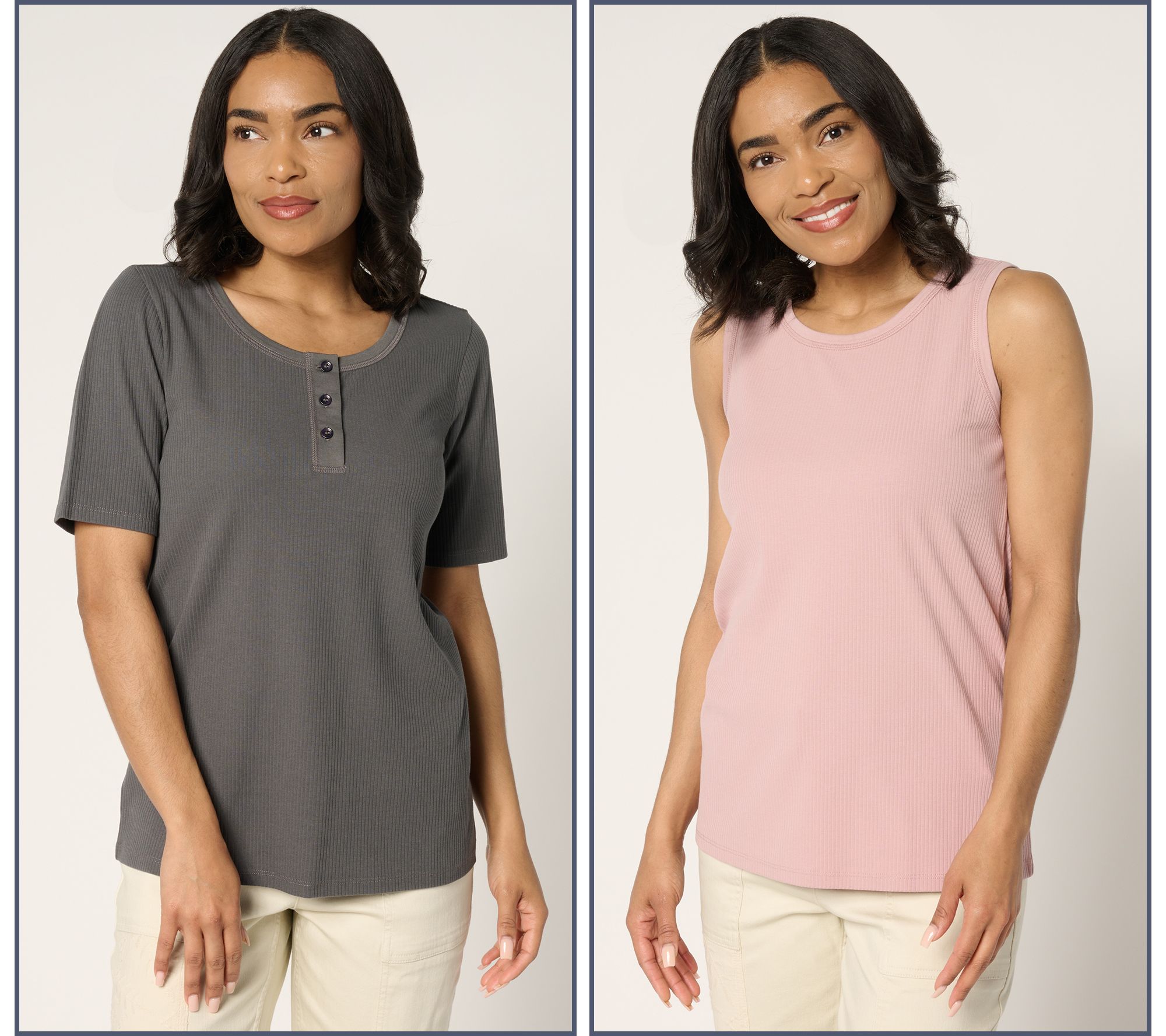 LOGO Principles by Lori Goldstein Rib Henley and Tank 2-Pack