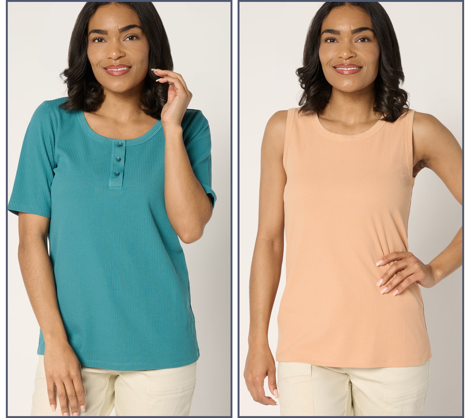 LOGO Principles by Lori Goldstein Rib Henley and Tank 2-Pack