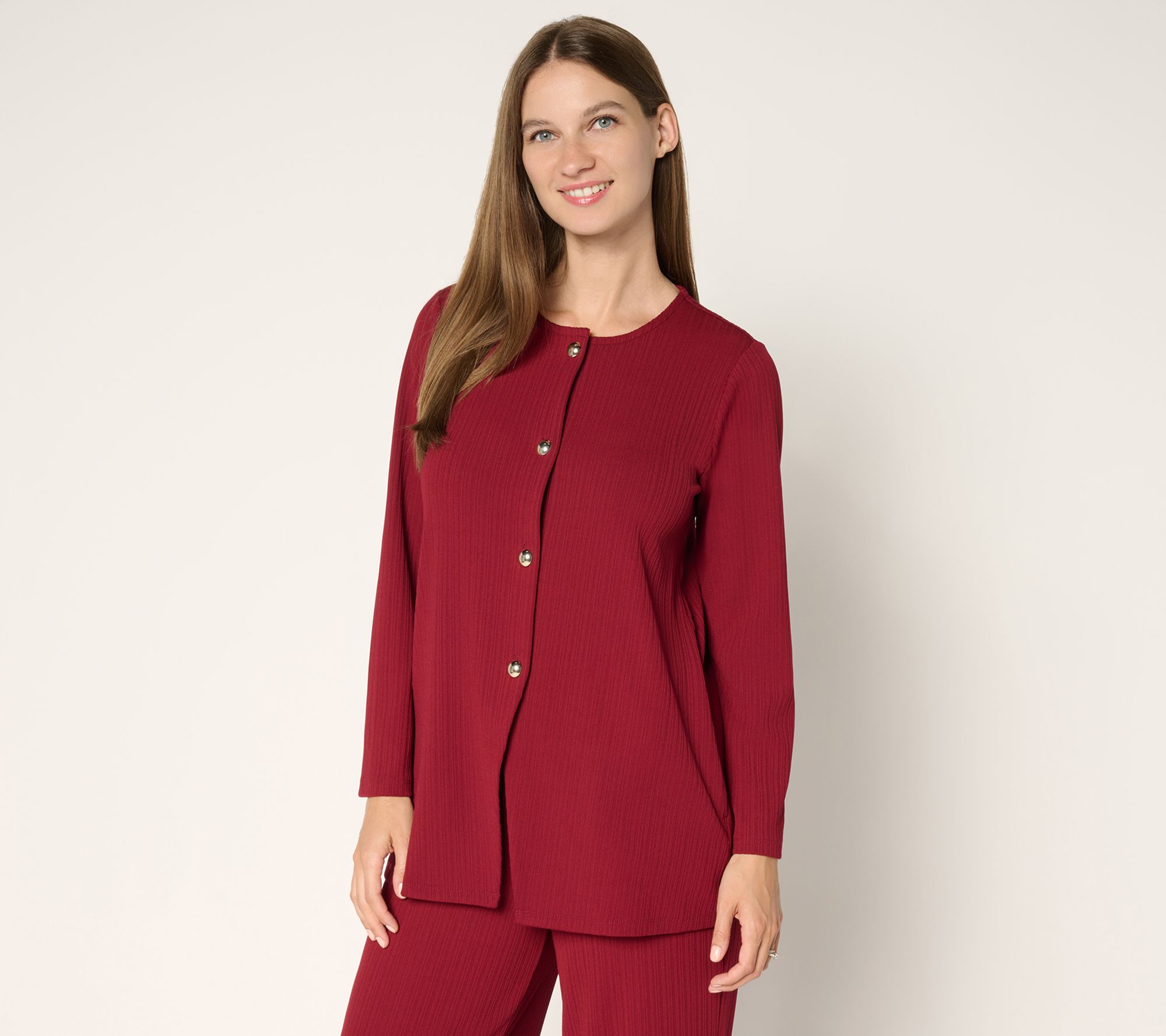 Susan Graver Petite Rib Knit Button Front Cardigan