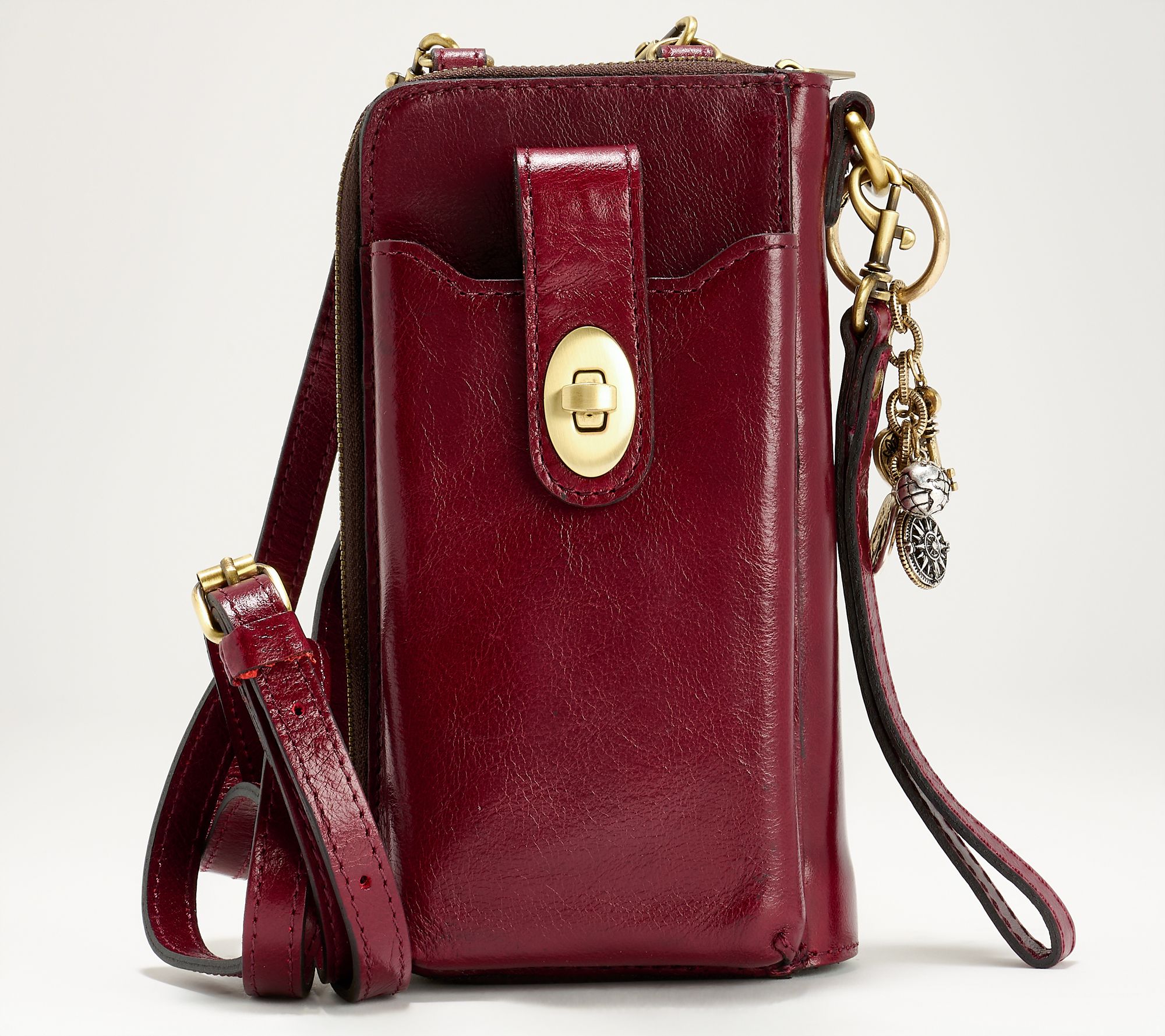 Patricia Nash Amalia Leather Phone Crossbody with Charm and Wristlet