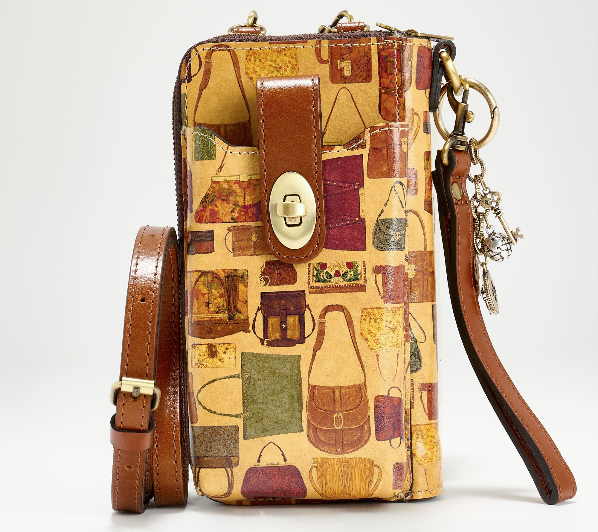 Patricia Nash Amalia Leather Phone Crossbody with Charm and Wristlet