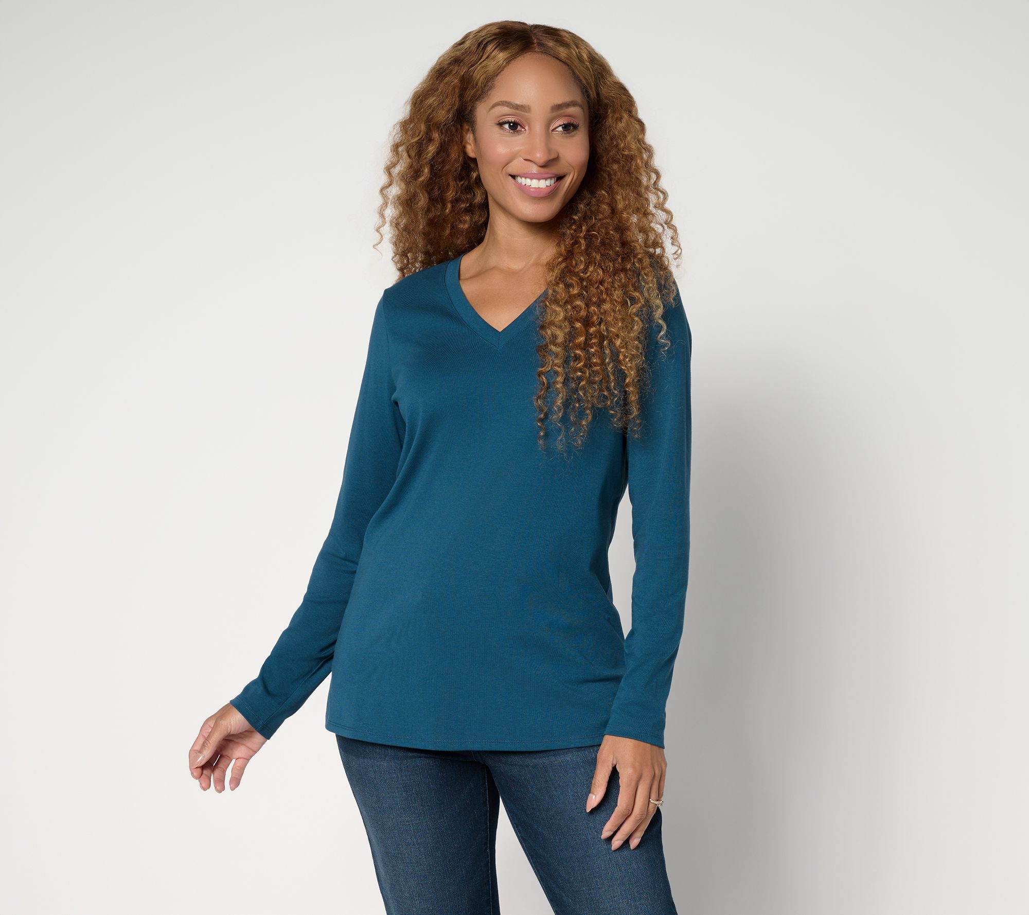 Belle by Kim Gravel TripleLuxe Long Sleeve V-Neck Top