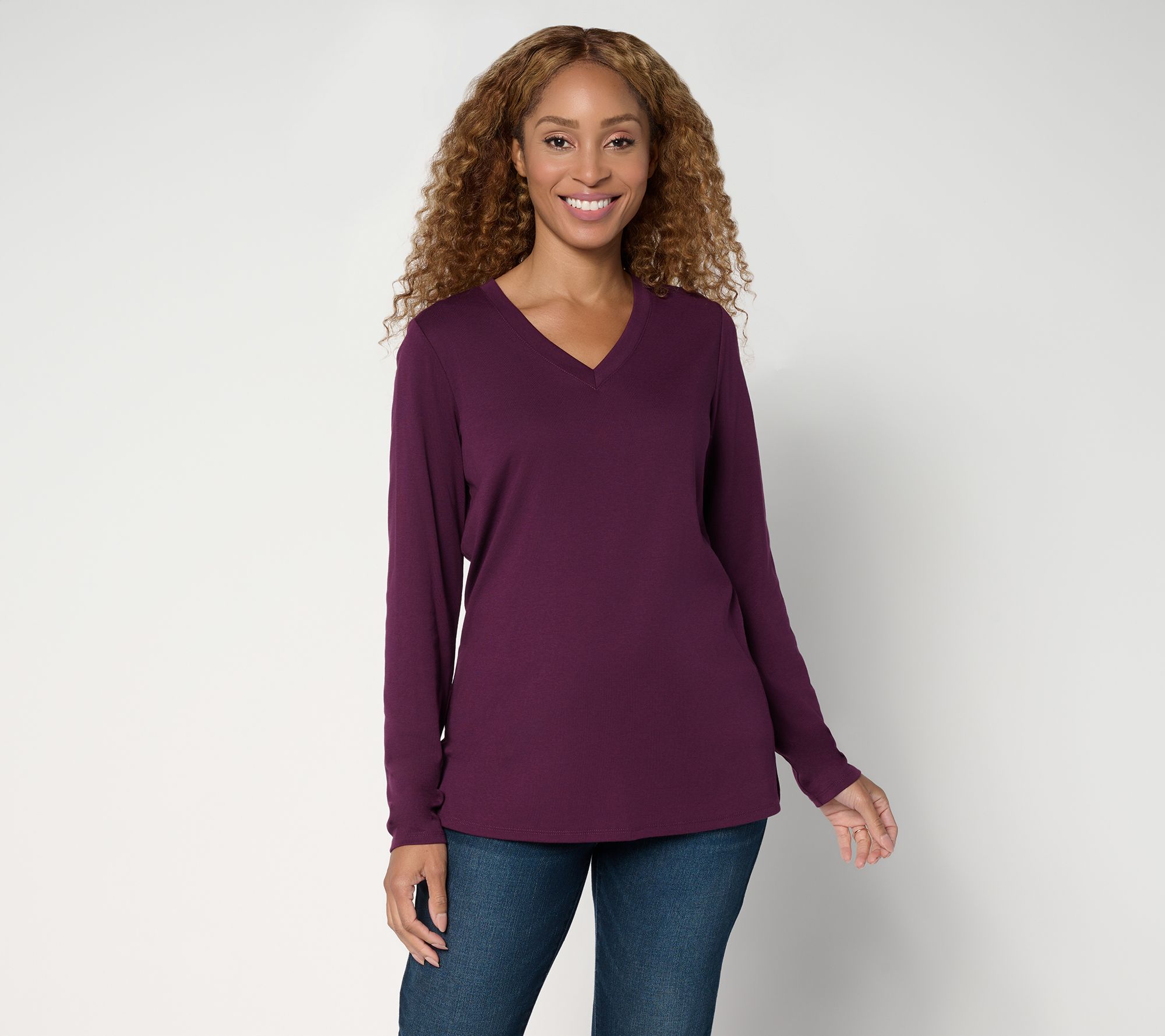 Belle by Kim Gravel TripleLuxe Long Sleeve V-Neck Top