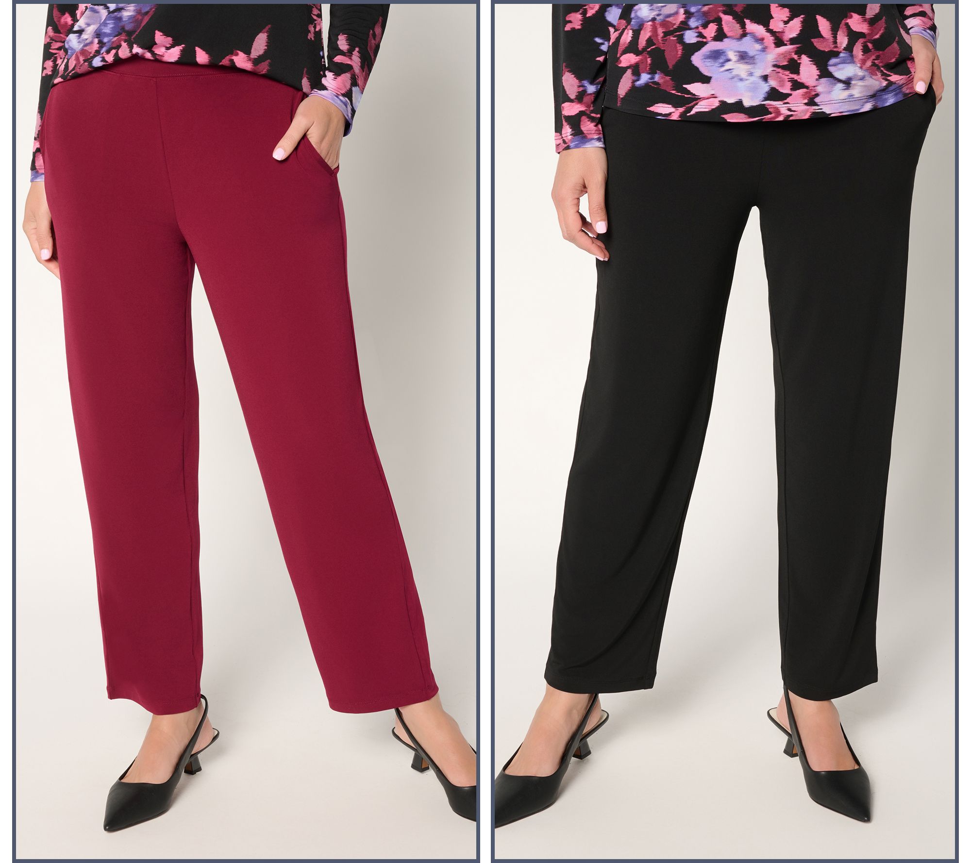 Susan Graver Petite Set of 2 Liquid Knit Straight Leg Ankle Pants