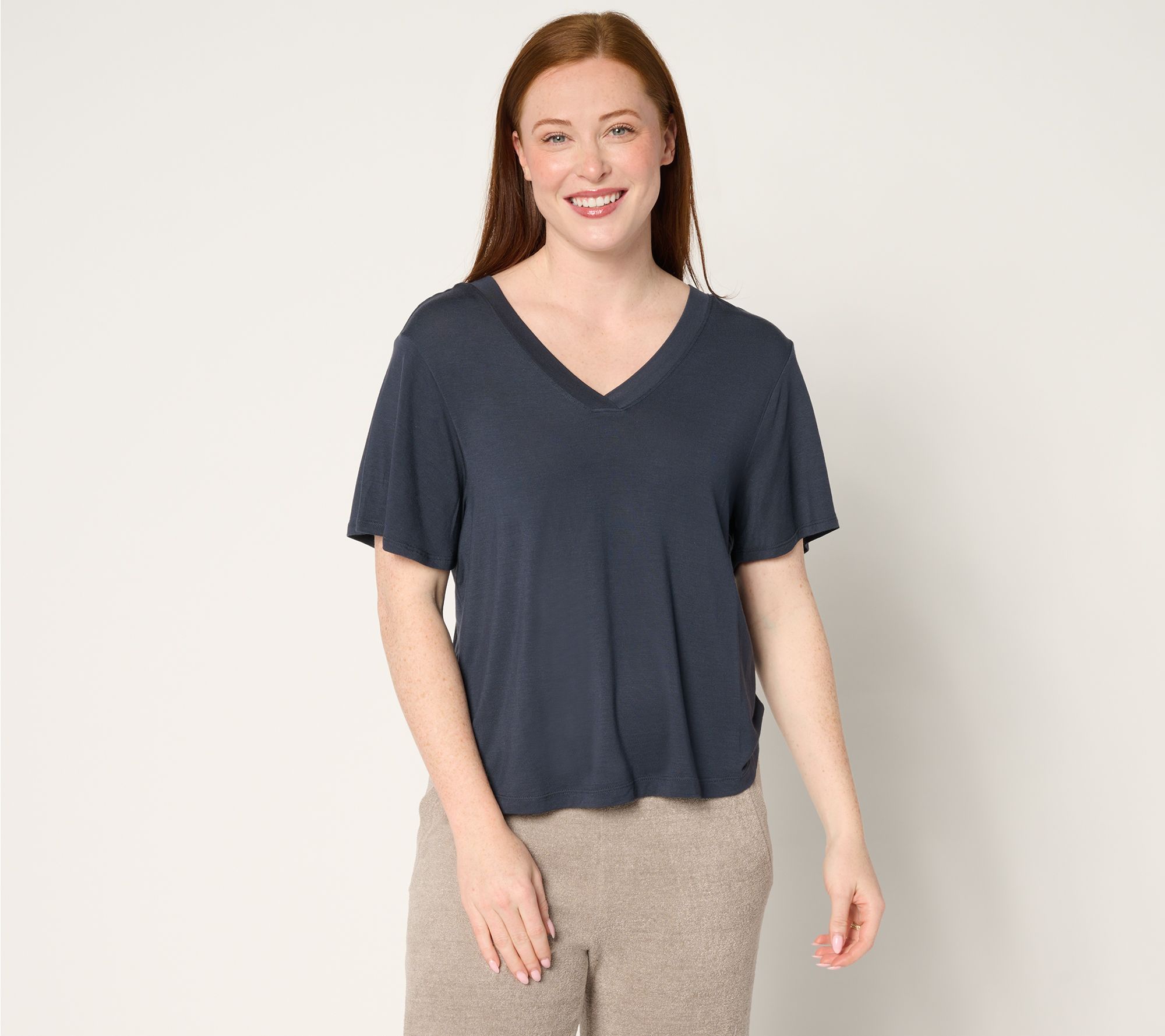 "As Is" Barefoot Dreams Modal Drapey Double V-Neck Tee