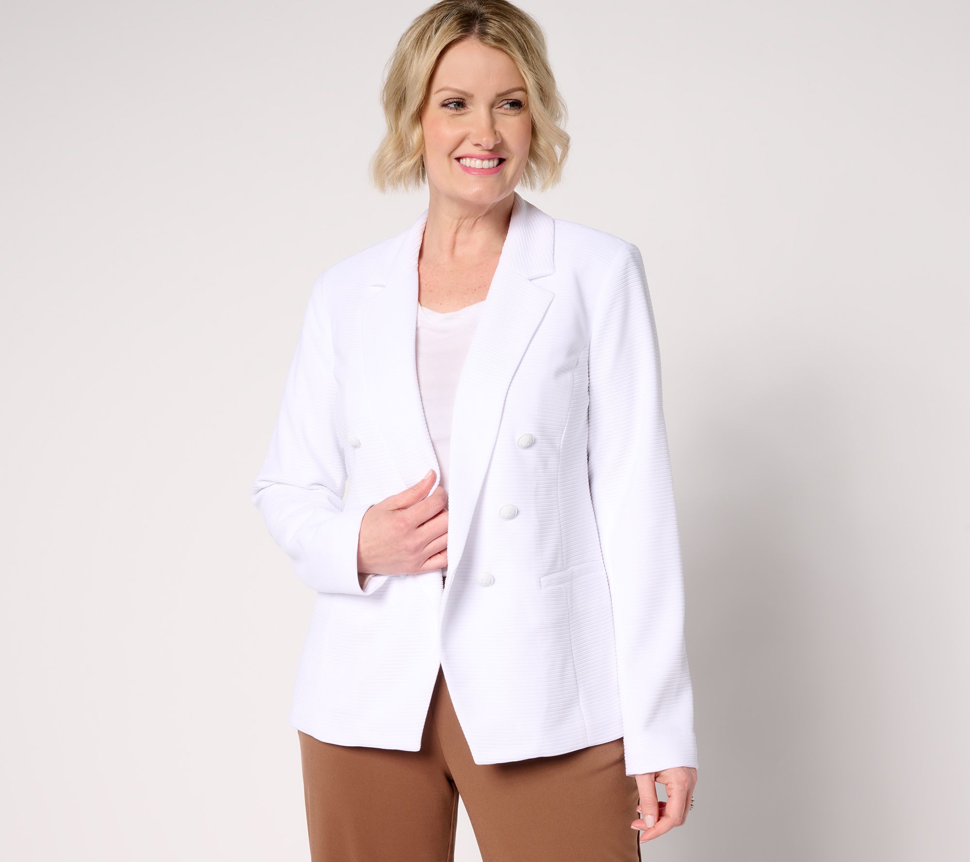 "As Is" GRAVER Susan Graver Petite Knit Cutaway Double Breasted Blazer