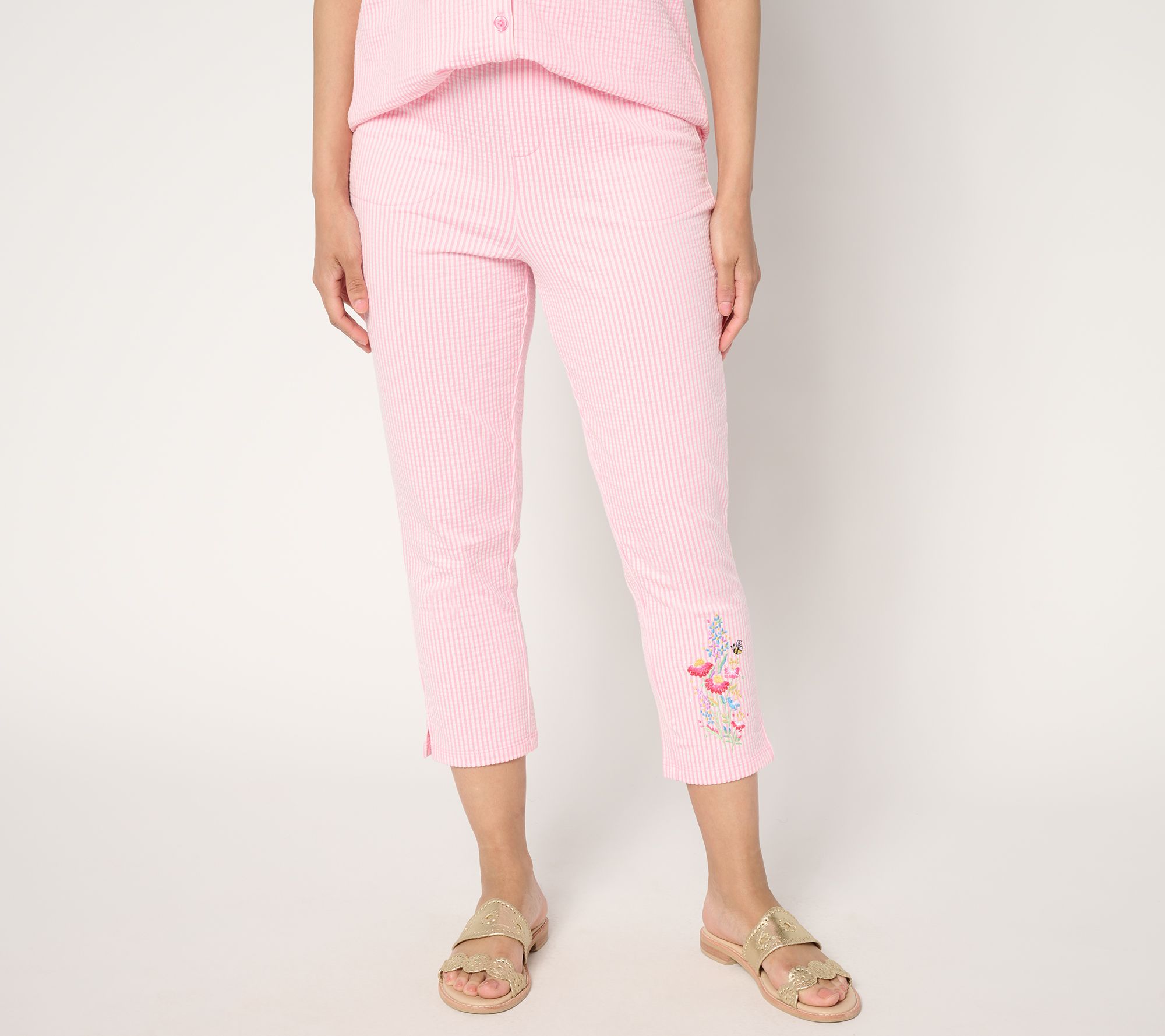 "As Is" Quacker Factory Spring Day Knit Seersucker 23" Crop Pant