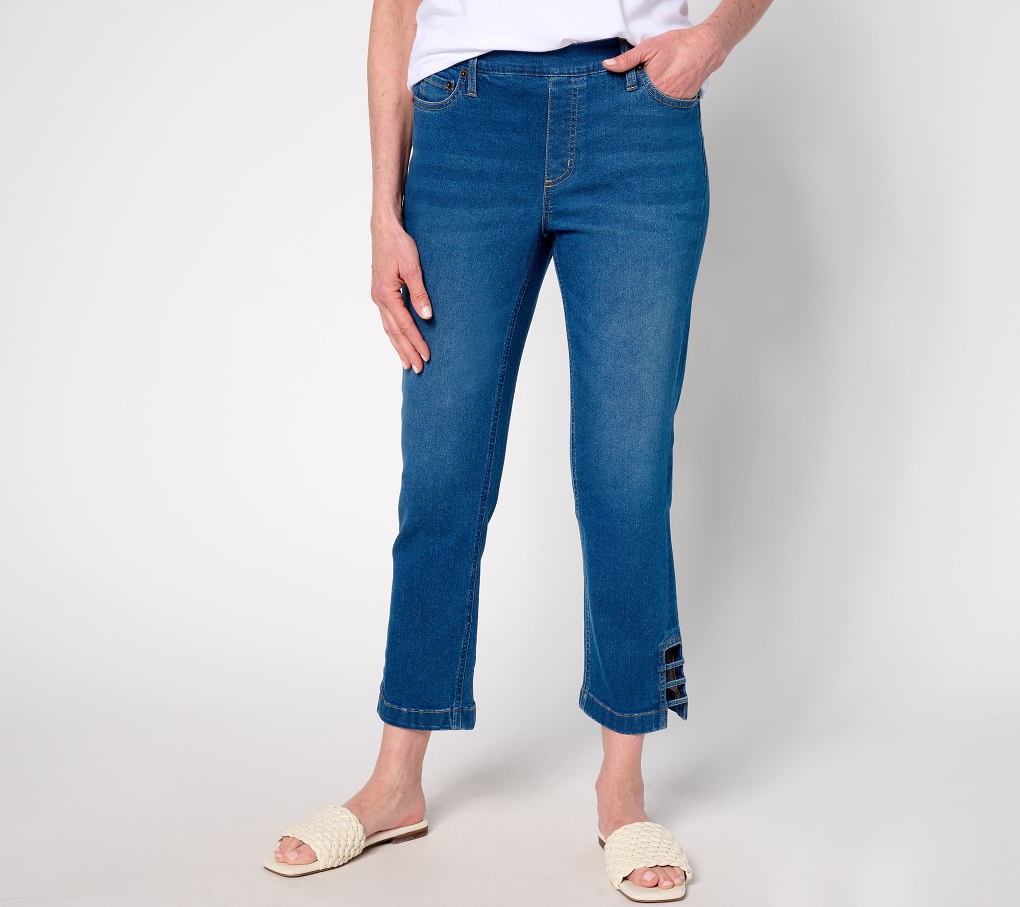 "As Is" Denim & Co. Reg Indigo Classic Stretch Slim Straight Crop Jean