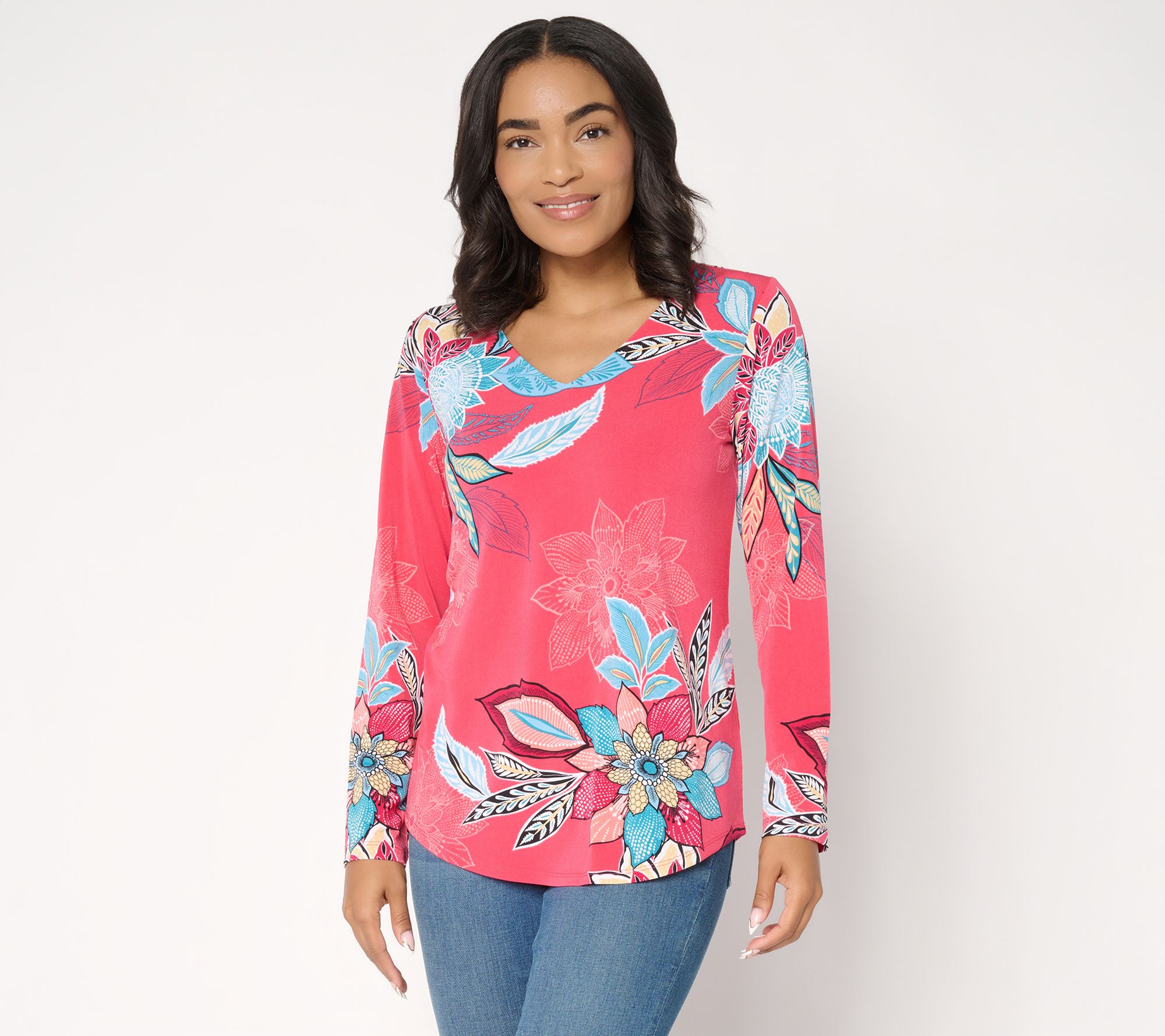 Susan Graver Printed Textured Liquid Knit Long Sleeve Top